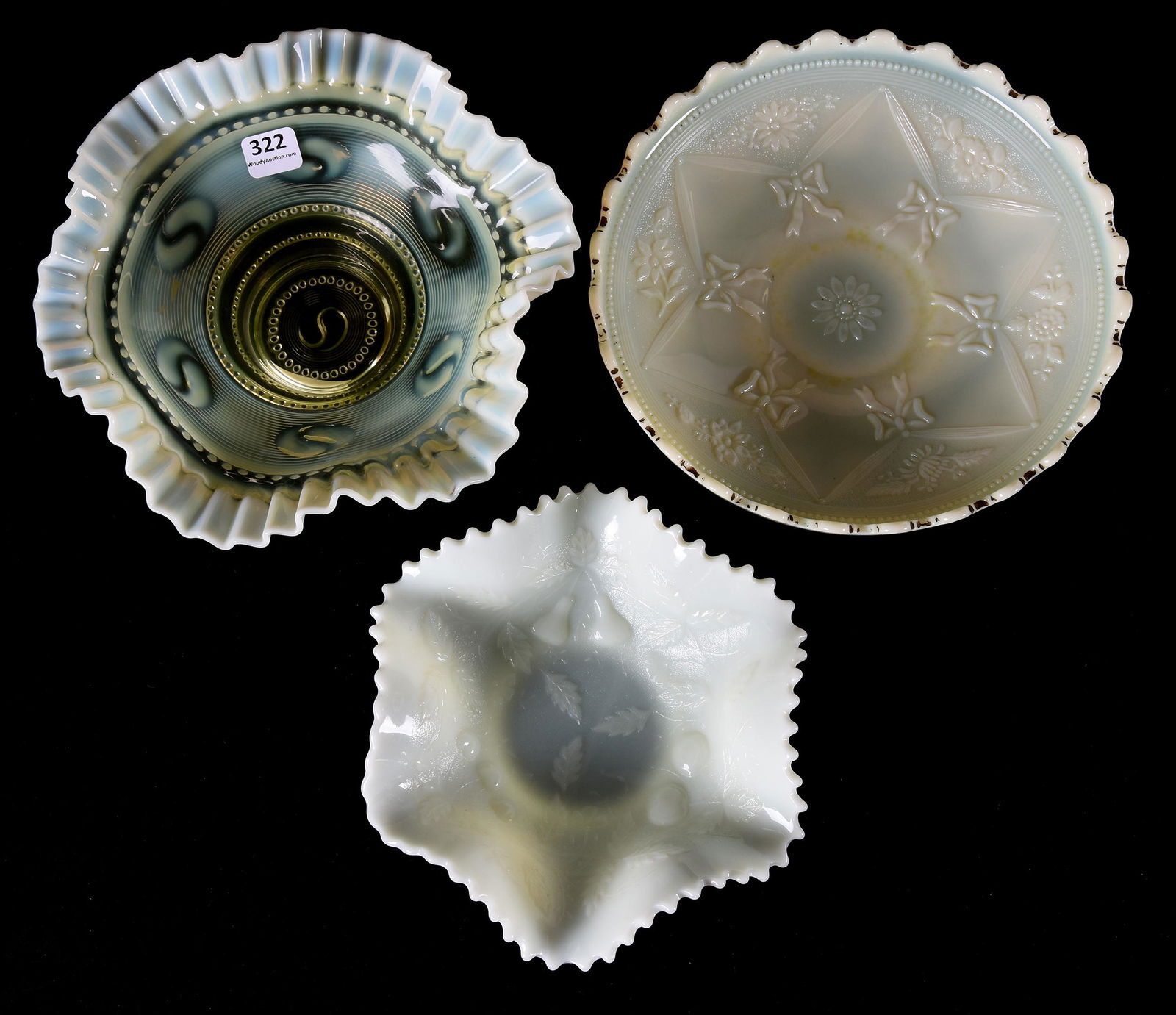 (3) Bowls in Custard or Vaseline glass patterns (1 of 3)