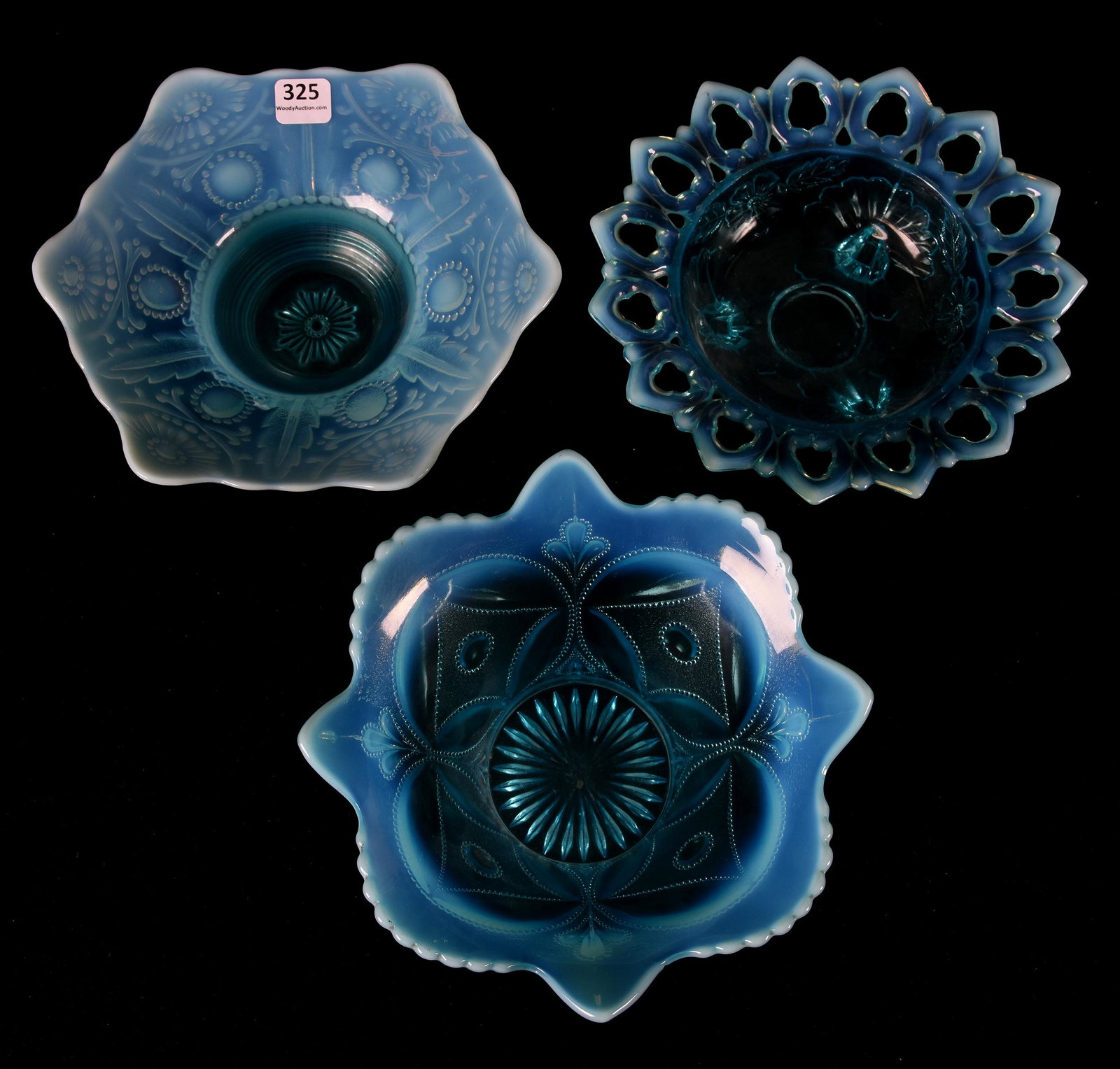 (3) Blue opalescent EAPG bowls (1 of 2)