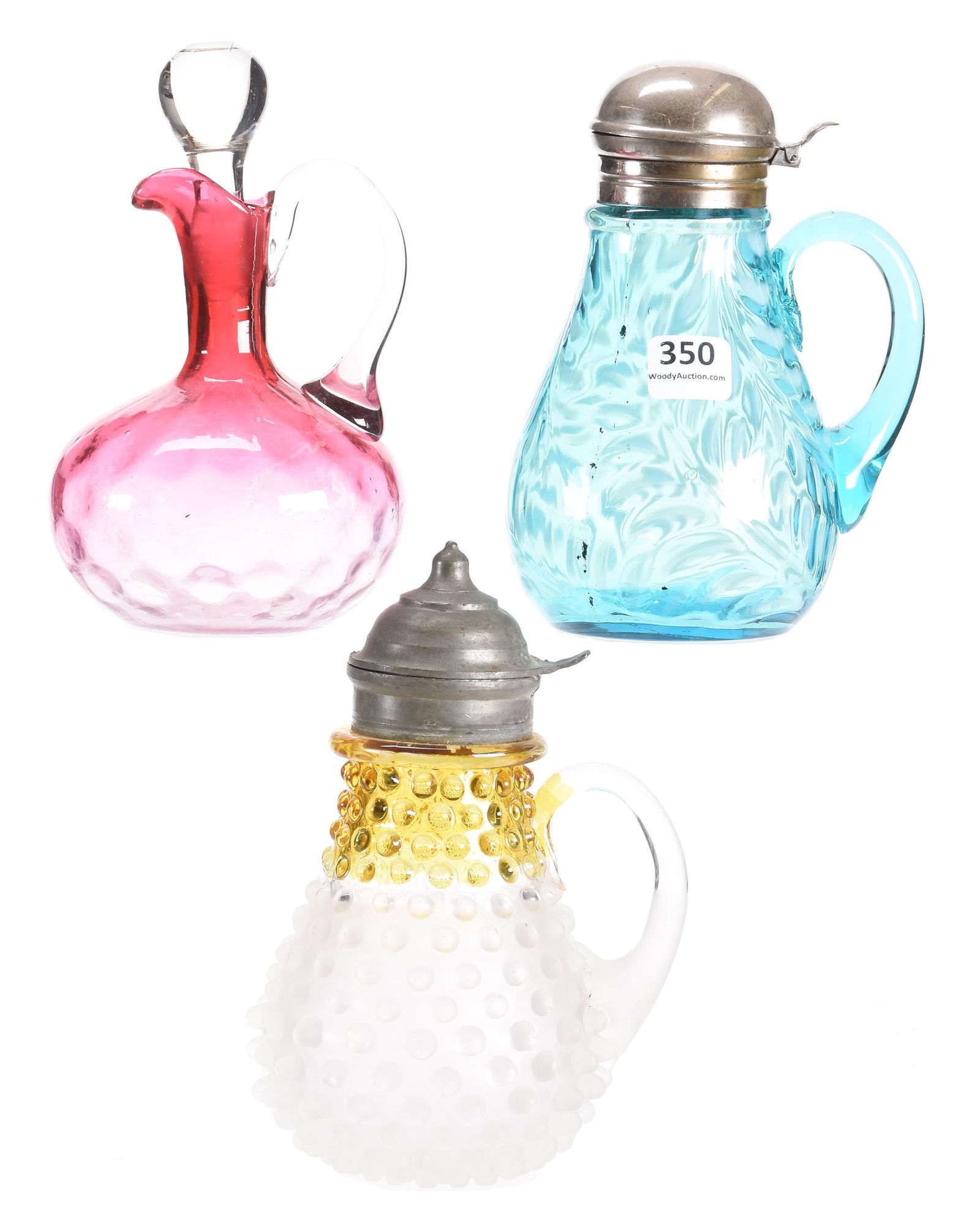 (3) Syrup pitchers, art glass (1 of 3)
