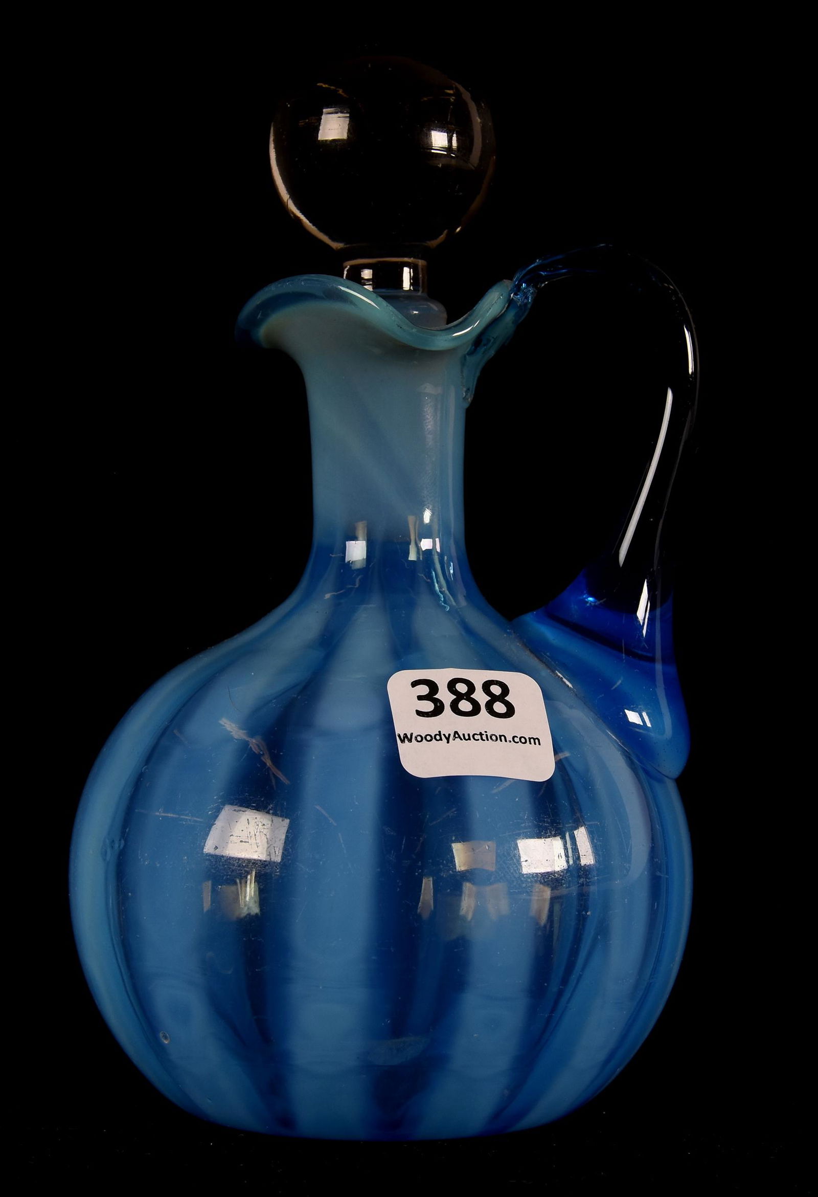 Cruet, blue opalescent Wide Stripe pattern (1 of 4)