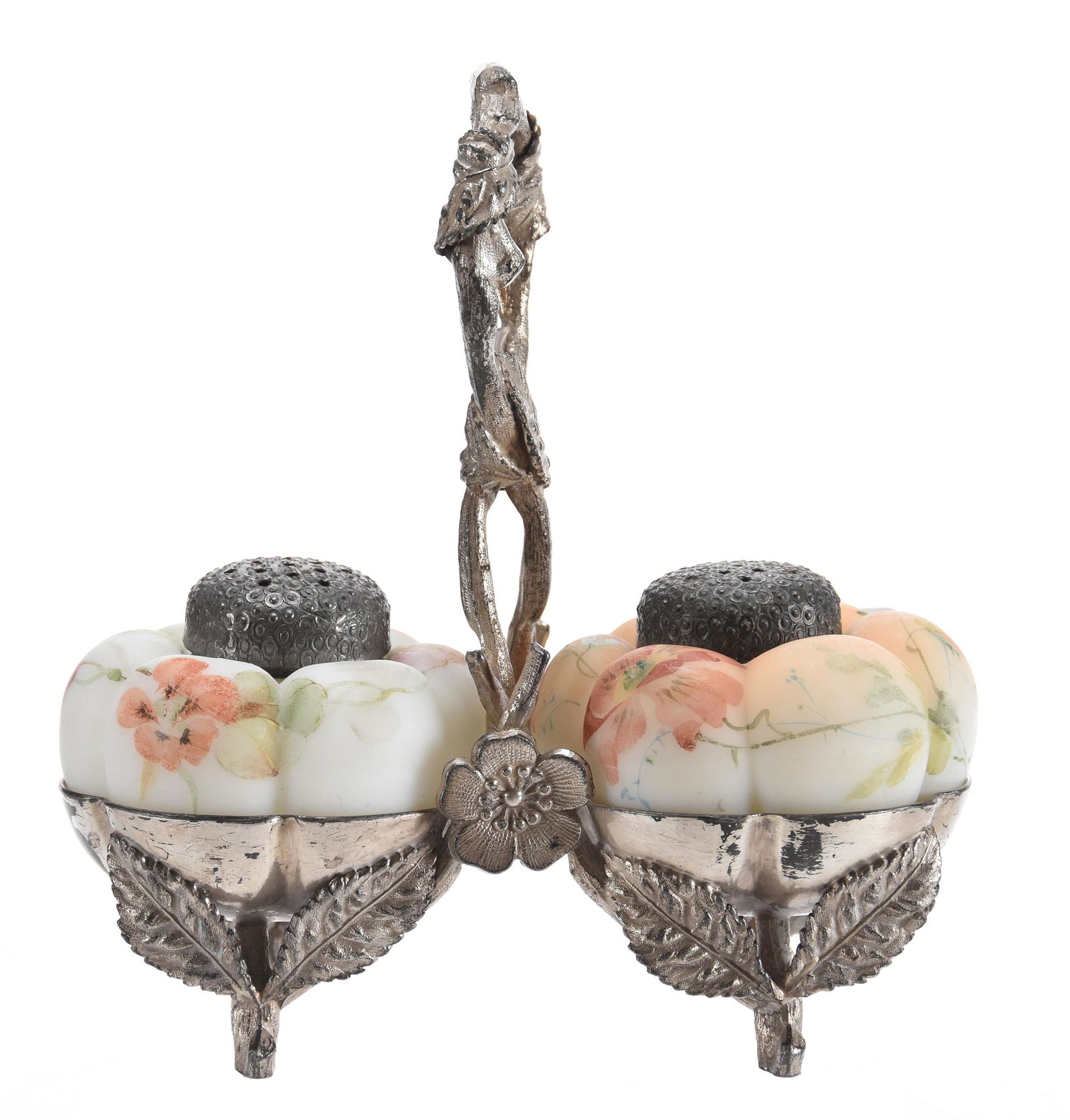 Salt shaker set, Meriden #70 silverplate frame (1 of 2)