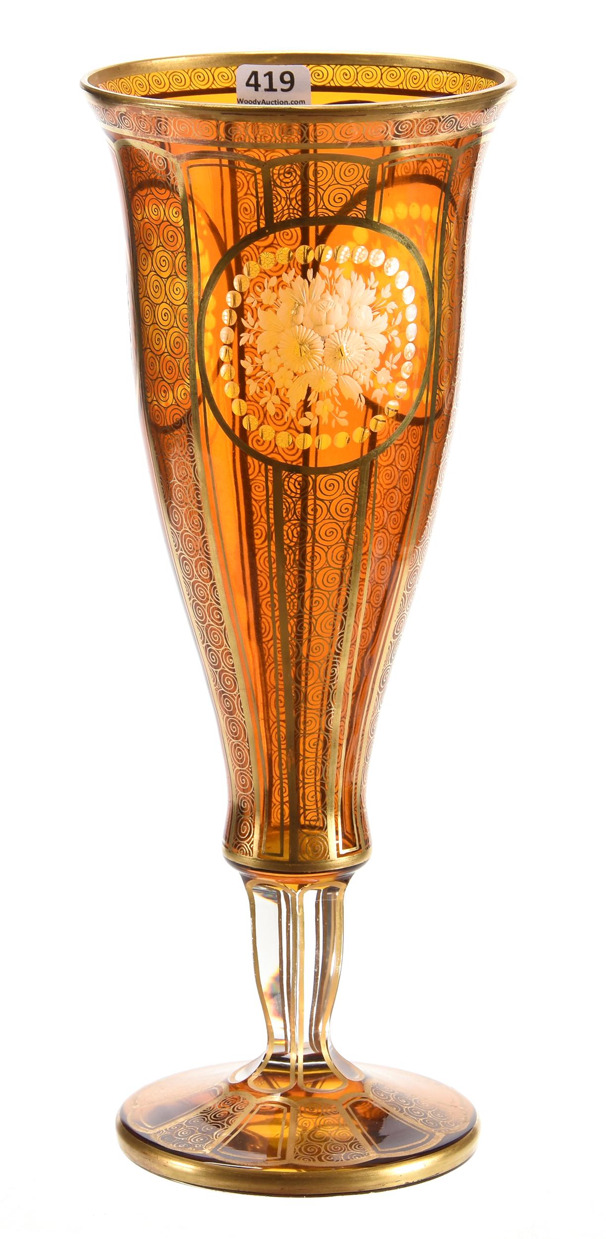 Bohemian Vase amber flash with extensive stencil decor (1 of 3)