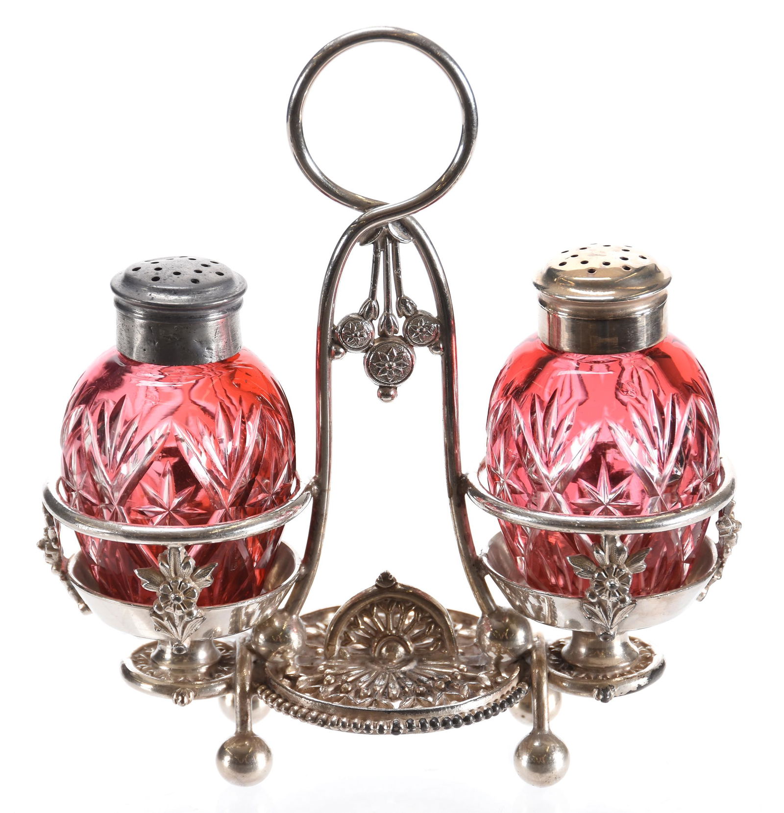 Salt shaker set, Meriden #75 silverplate frame (1 of 2)