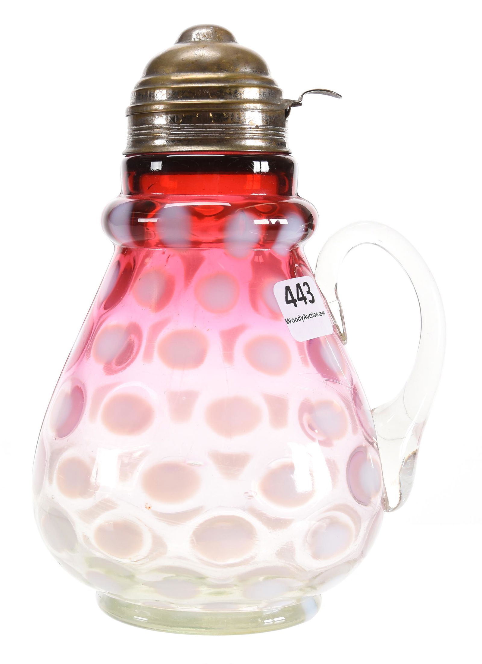 Syrup pitcher, rubina coinspot opalescent by Hobbs (1 of 3)