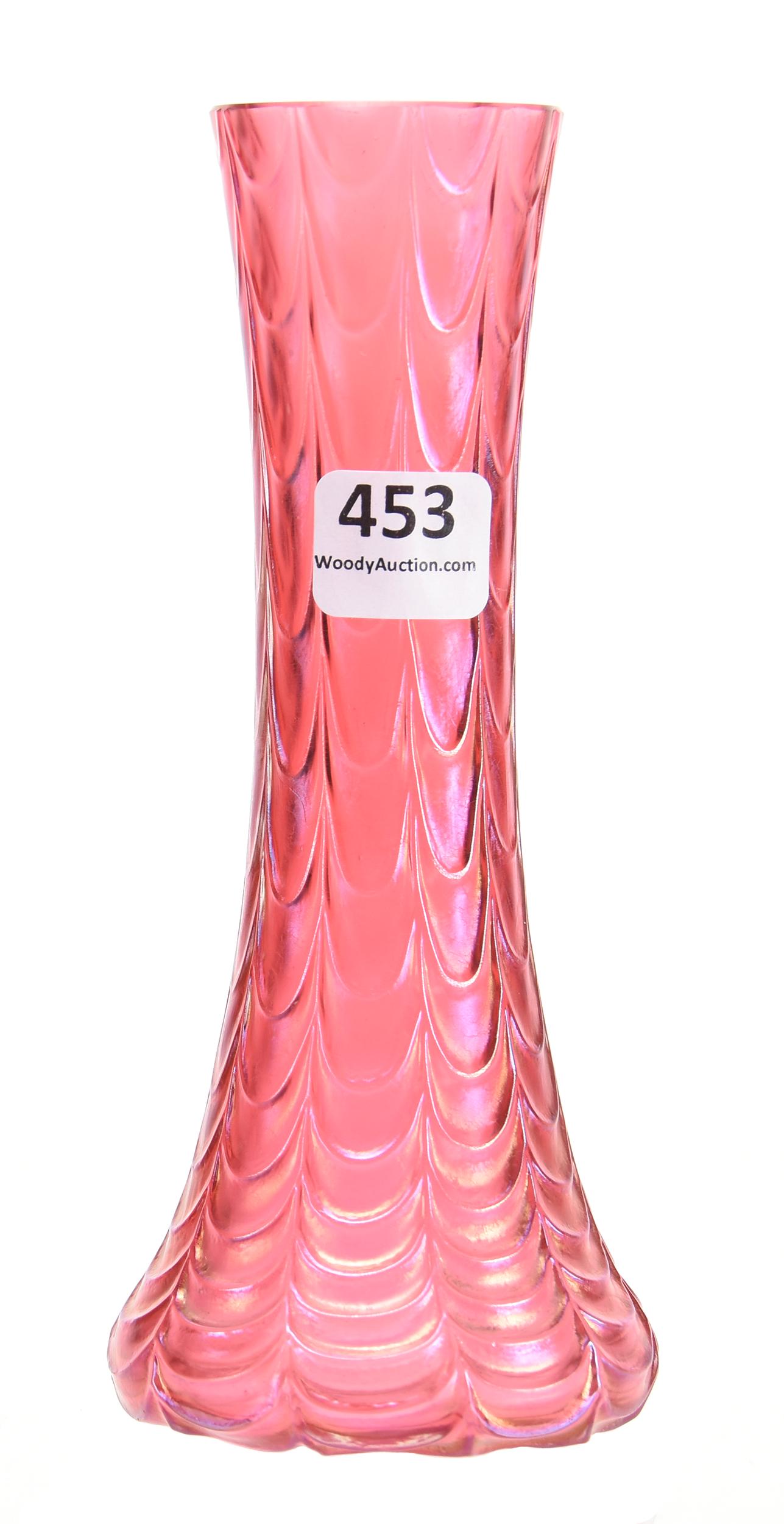 Vase, iridescent cranberry drape attributed Loetz: Vase, iridescent cranberry drape attributed Loetz 6.25" Nice color; Hales Collection, Florida