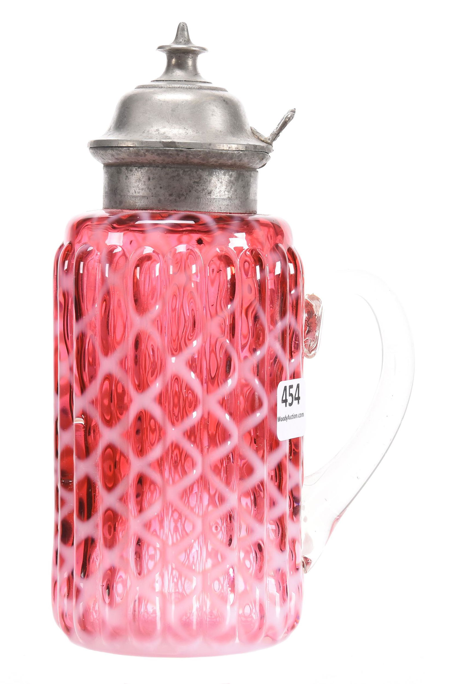 Syrup pitcher, cranberry lattice opalescent (1 of 3)
