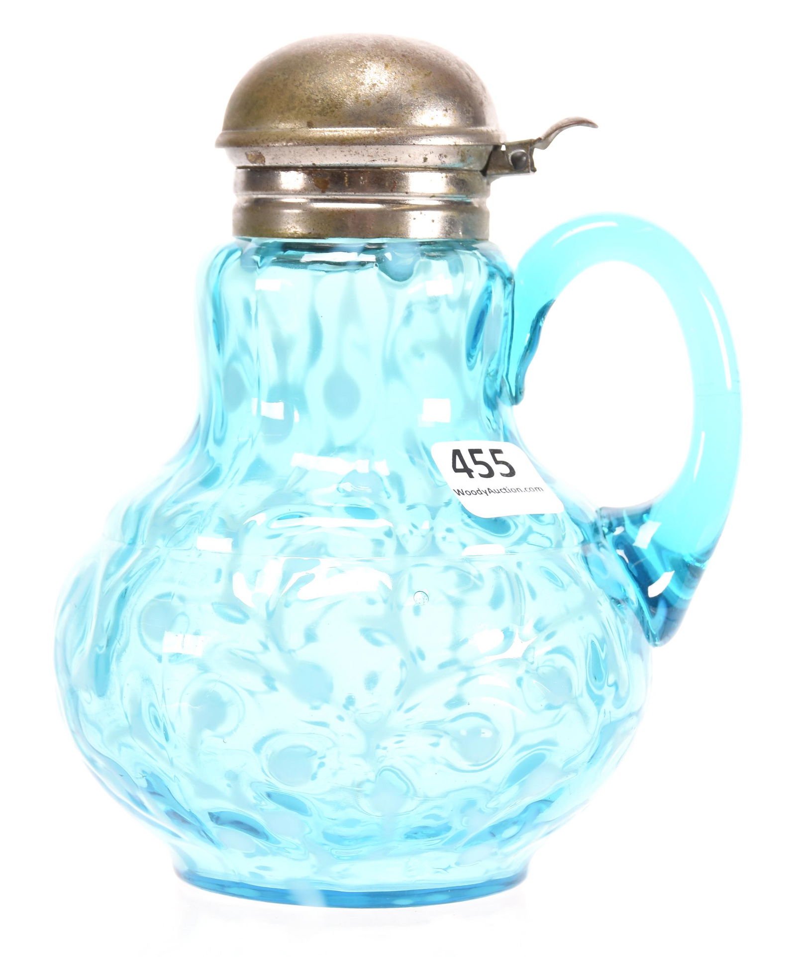 Syrup pitcher, blue opalescent Seaweed pattern (1 of 3)