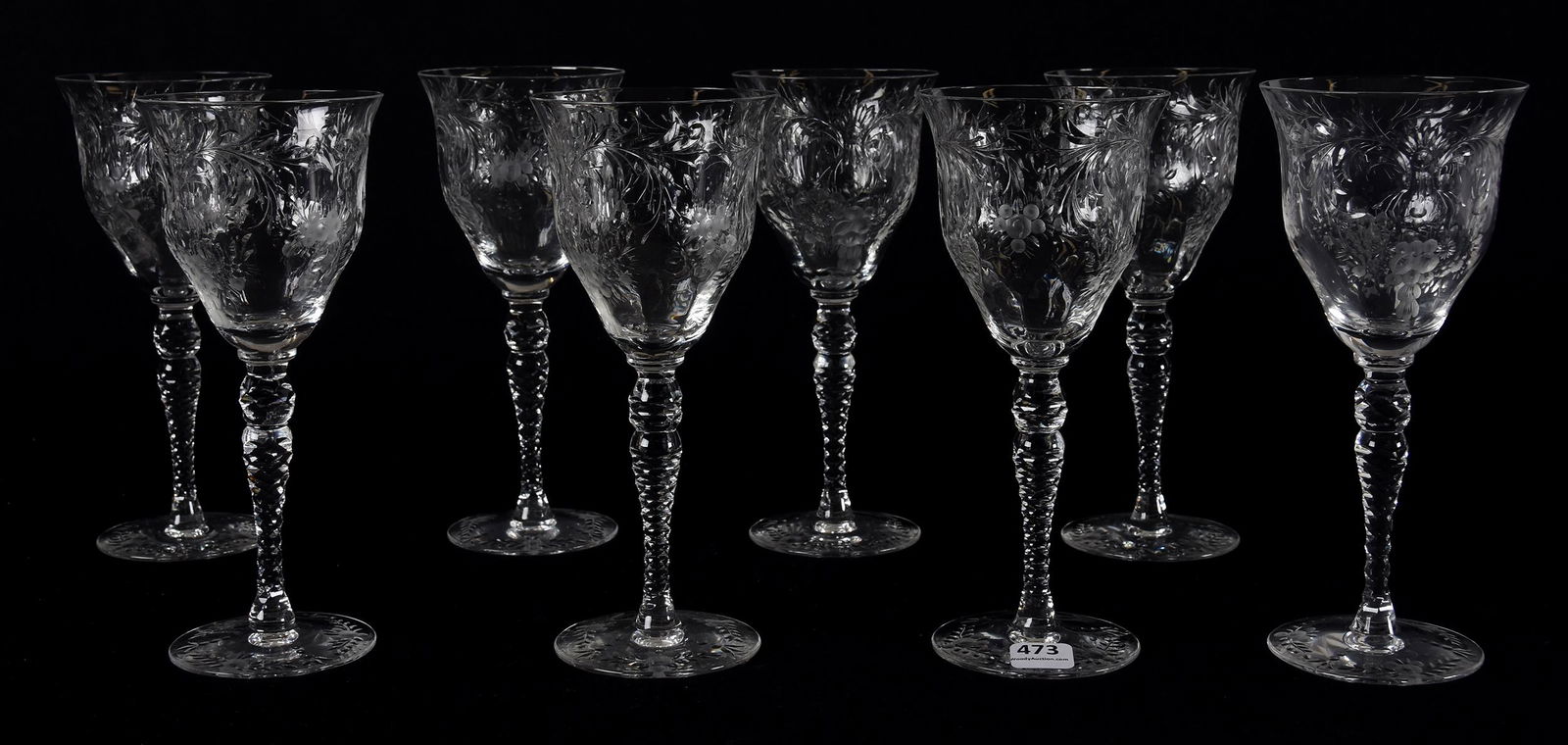(8) Water goblets, signed Hawkes, Francis I pattern (1 of 3)