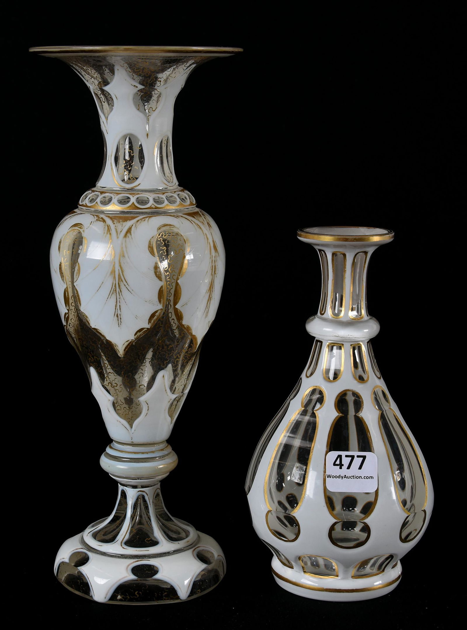 (2) Bohemian art glass items white overlay cut clear (1 of 3)