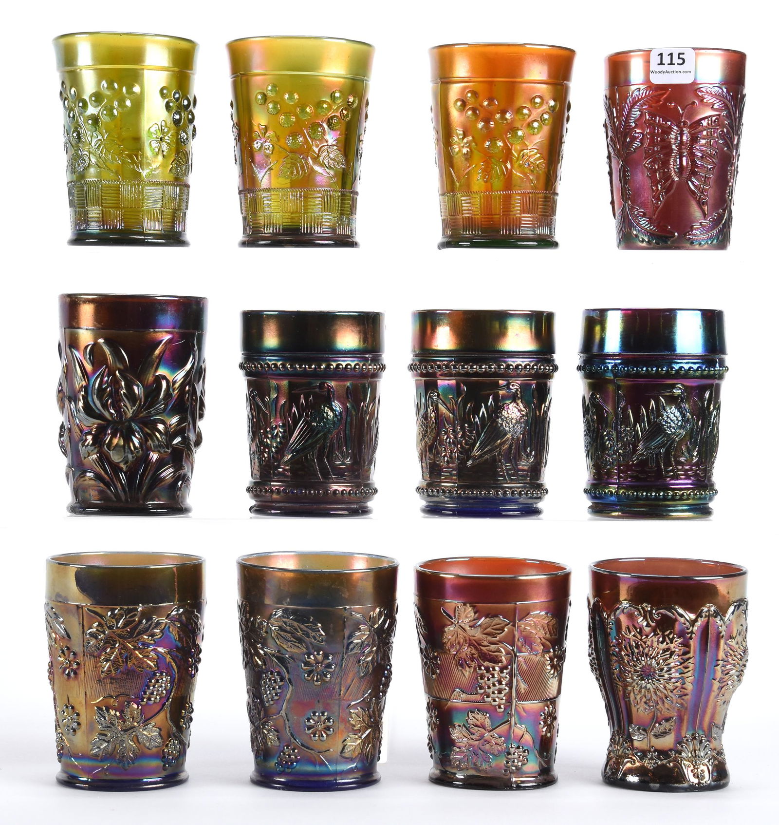 (12) Carnival Glass Tumblers, Various Examples Dec 21, 2019 Woody