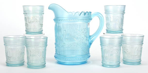 Carnival Glass Water Set, Ice Blue by Northwood