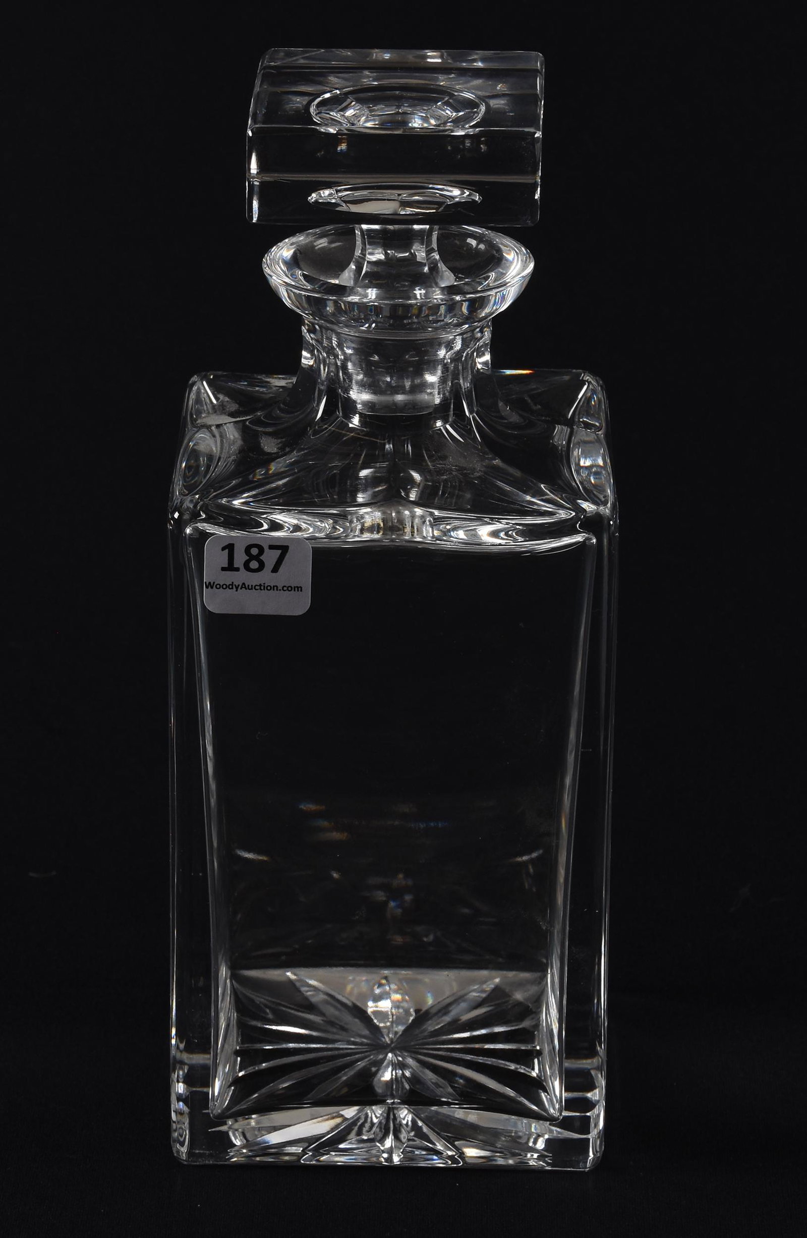 Square decanter, heavy crystal: Square decanter, heavy crystal; 9" Unknown maker; Hopper Collection, Kansas
