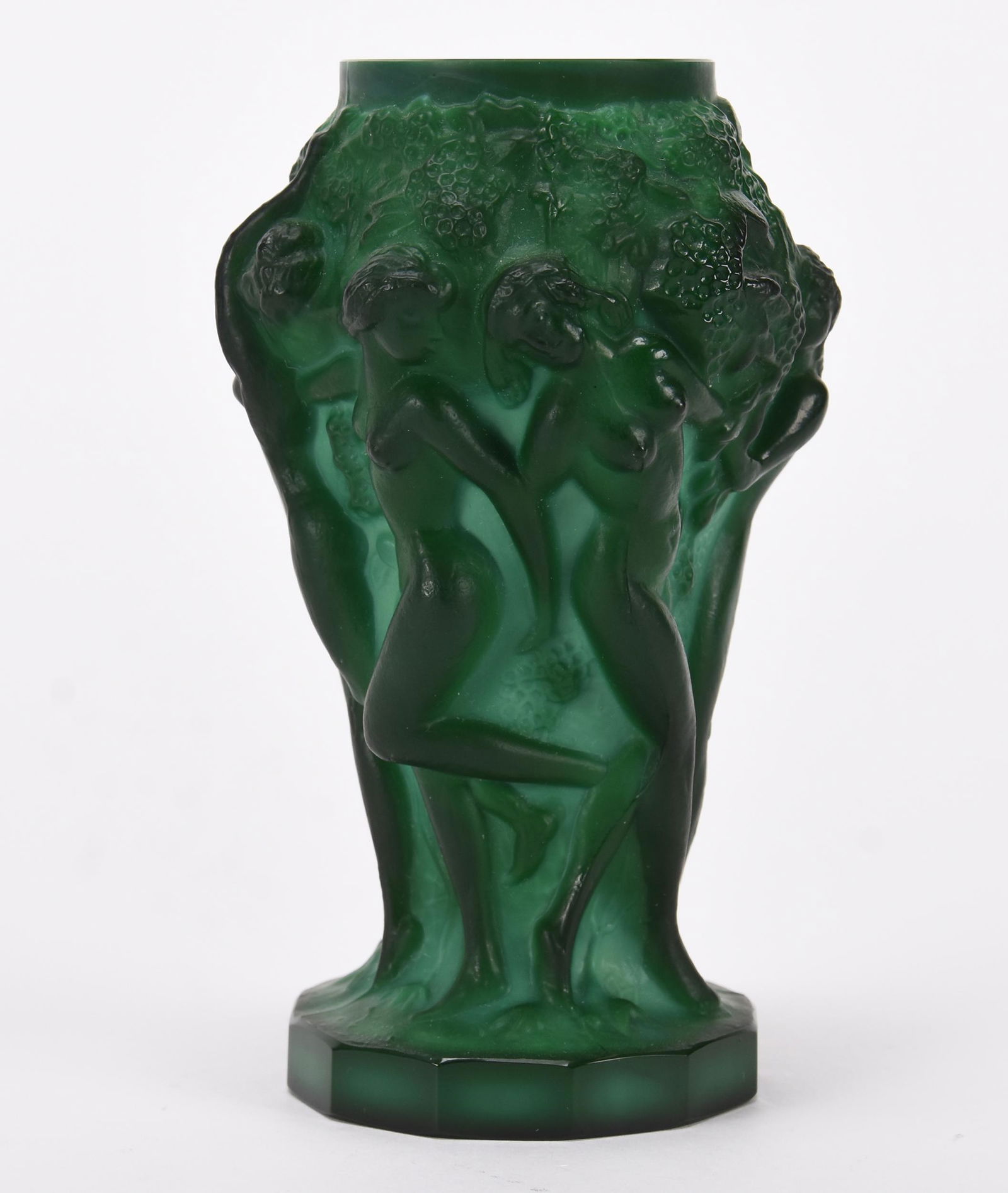Malachite formed vase: Malachite formed vase; 5" Design features six nudes ; Hopper Collection, Kansas