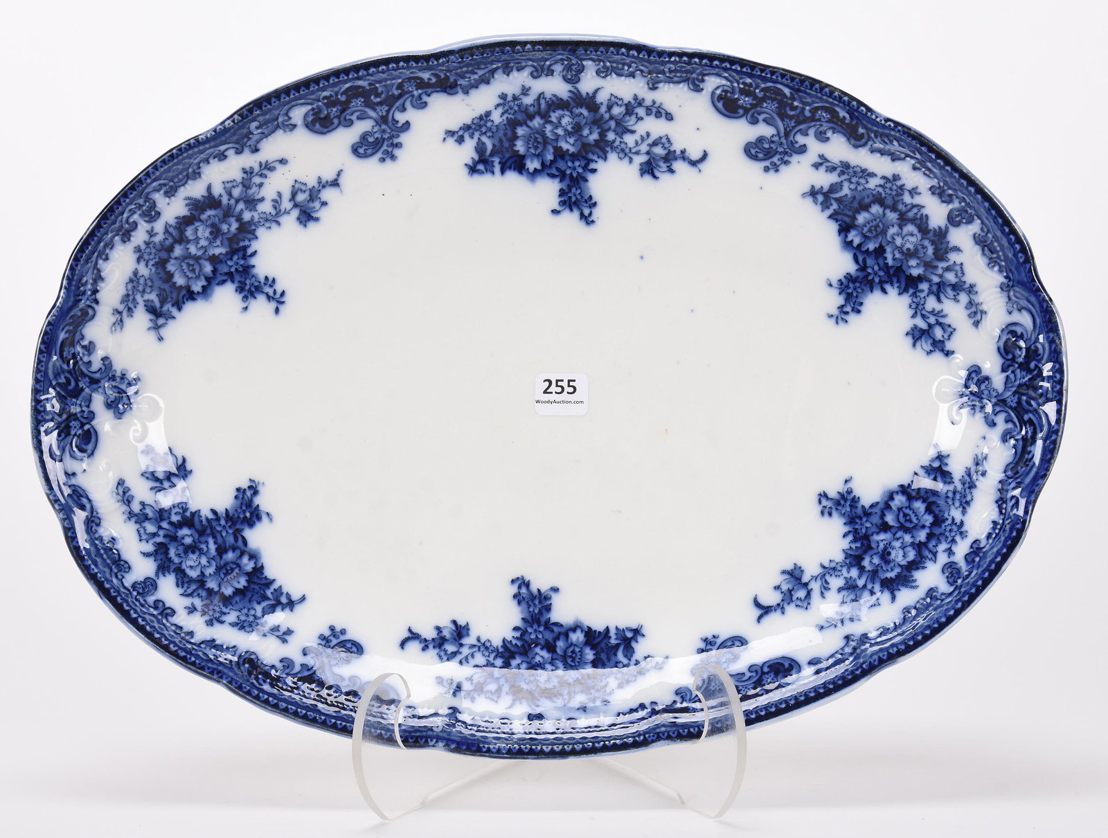 Flow blue platter, Melrose pattern by New Wharf: Flow blue platter, Melrose pattern by New Wharf; 16.5" x 11.75" England; Hopper Collection, Kansas