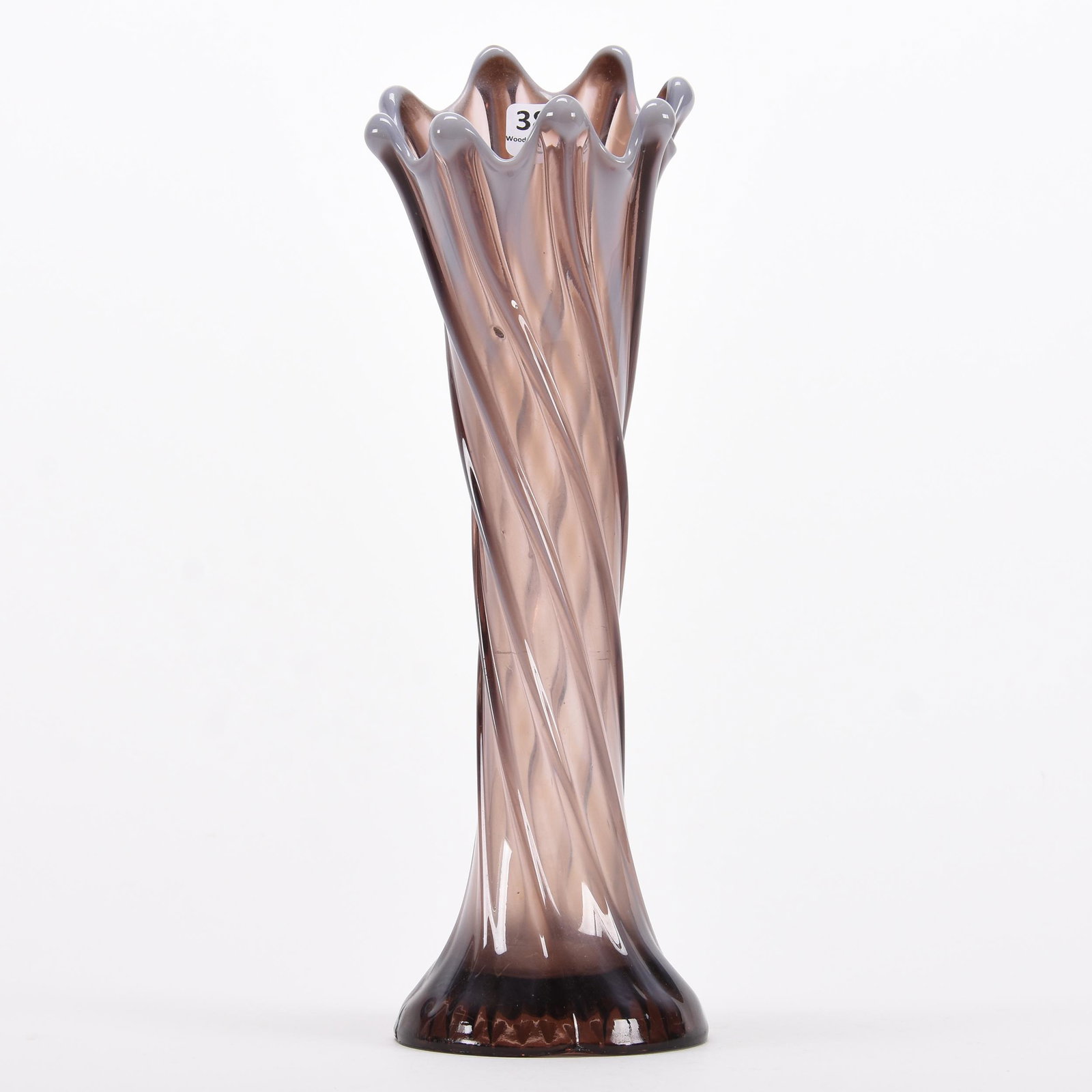 Vase, amethyst opalescent: Vase, amethyst opalescent; 11.75" Twisted Ribs pattern ; Houghton Collection, Kansas