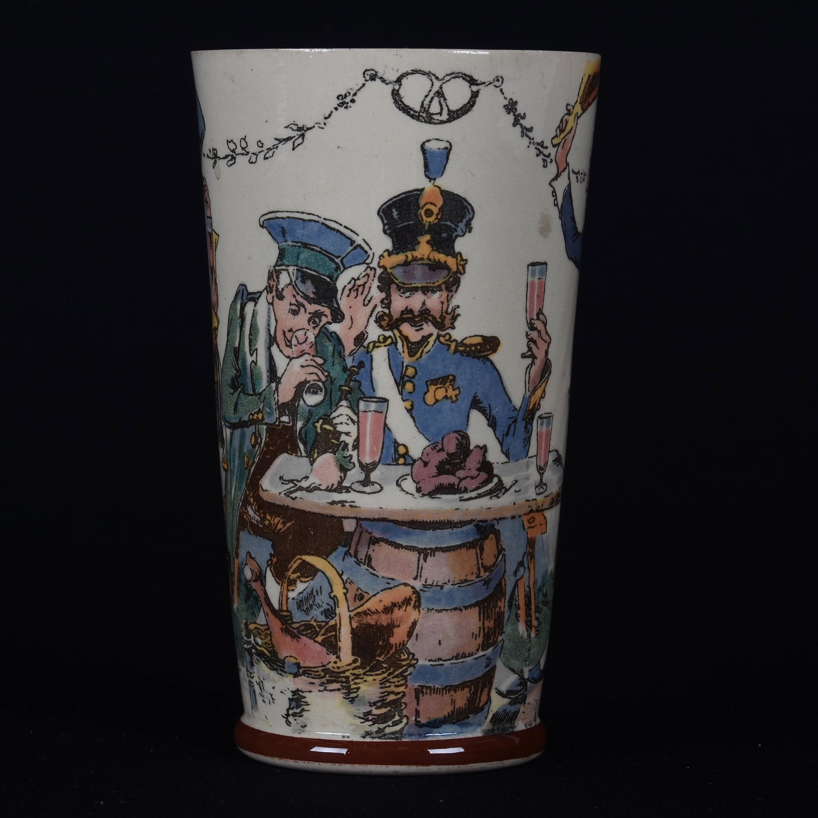 Stein Marked Mettlach #1109 Villeroy & Bach: Stein Marked Mettlach #1109 Villeroy & Bach; 5" Scenic .25 liter - soldiers drinking ; Cannon Collection, Kansas