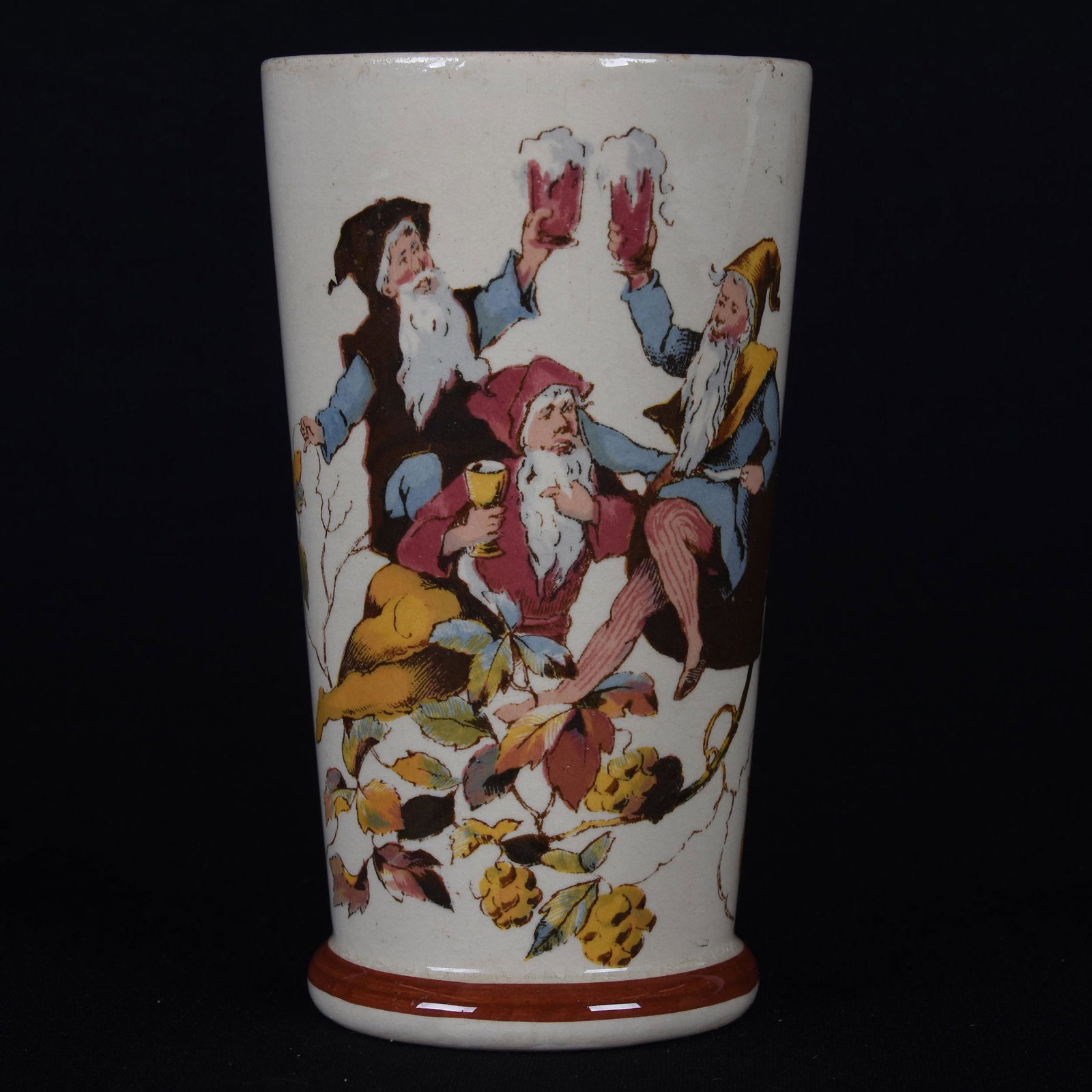 Stein Marked Mettlach #1033 Villeroy & Bach: Stein Marked Mettlach #1033 Villeroy & Bach; 5" Scenic .25 liter - gnomes drinking; Cannon Collection, Kansas