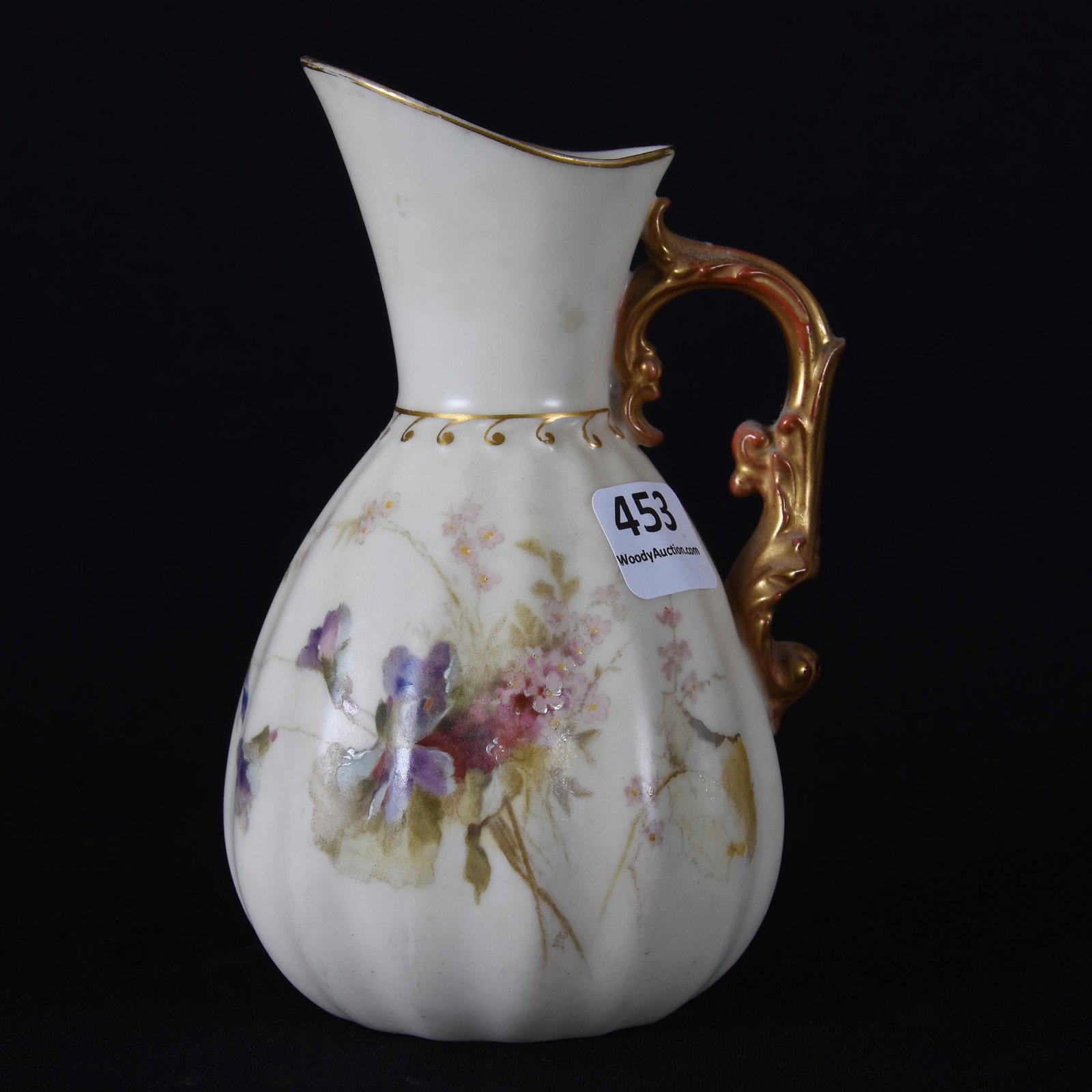Creamer, Royal Worcester #1436: Creamer, Royal Worcester #1436; 5.5" Cream tones with wild floral decor; Callahan Collection, Oklahoma