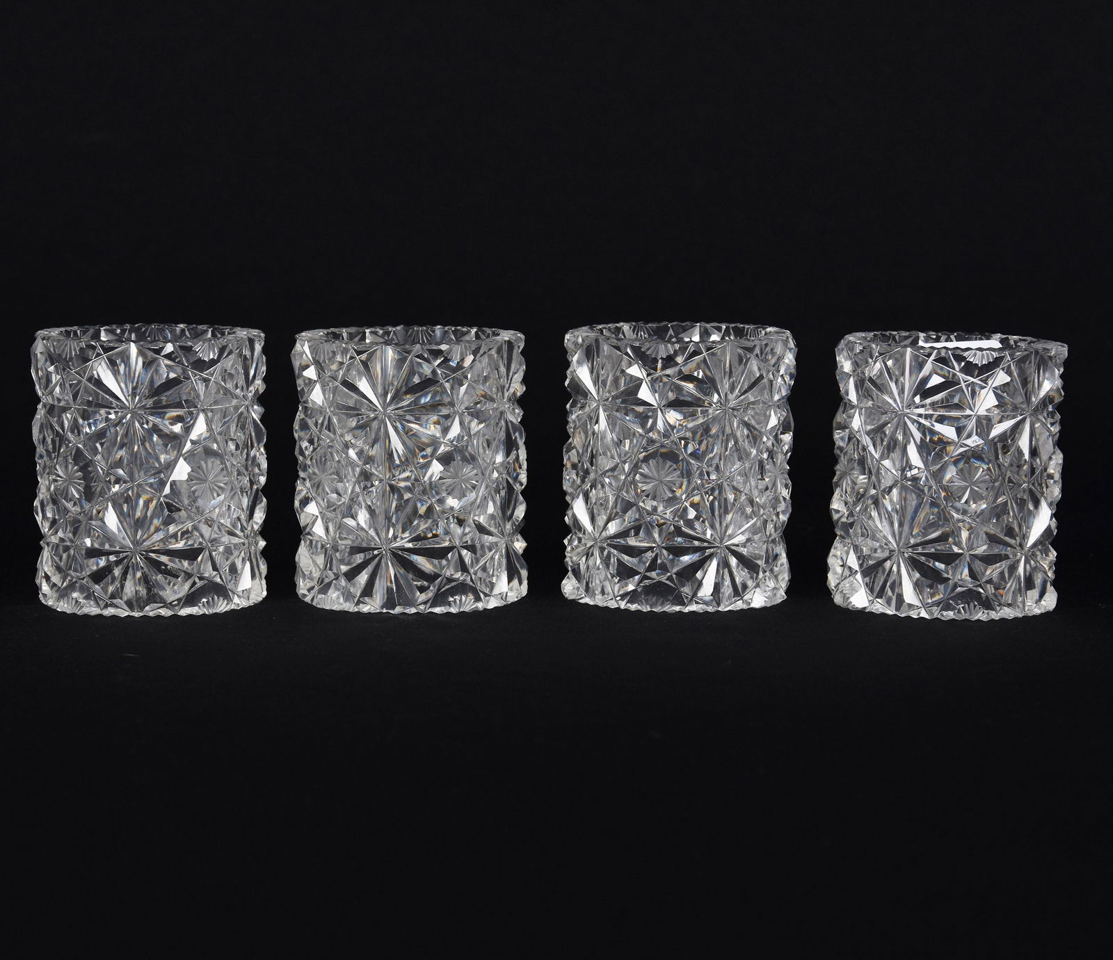 (4) Napkin Rings, American Brilliant Cut Glass: (4) Napkin Rings, American Brilliant Cut Glass; 2" x 2.25" Russian Pattern with Star Cut Buttons, Notched Rims; Goodrich Collection, New York