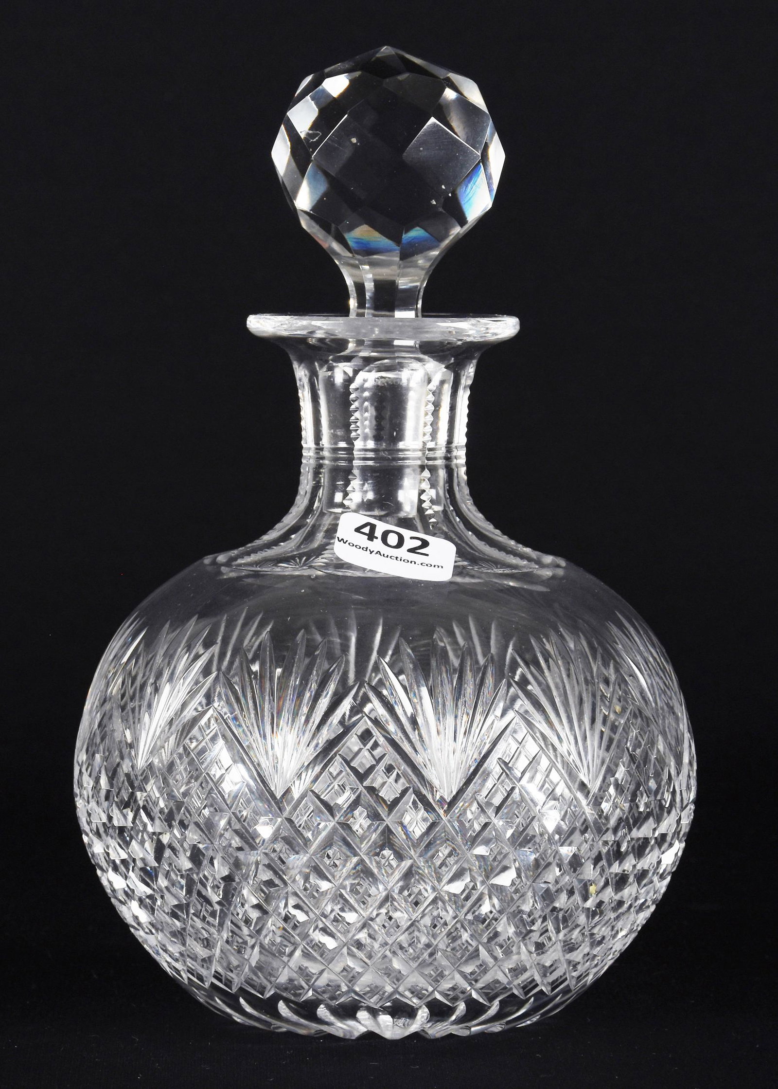Cologne Bottle, American Brilliant Cut Glass: Cologne Bottle, American Brilliant Cut Glass; 7" Crosscut Diamond and Fan Motif, Ray Cut Base; Doherty Collection, New Jersey