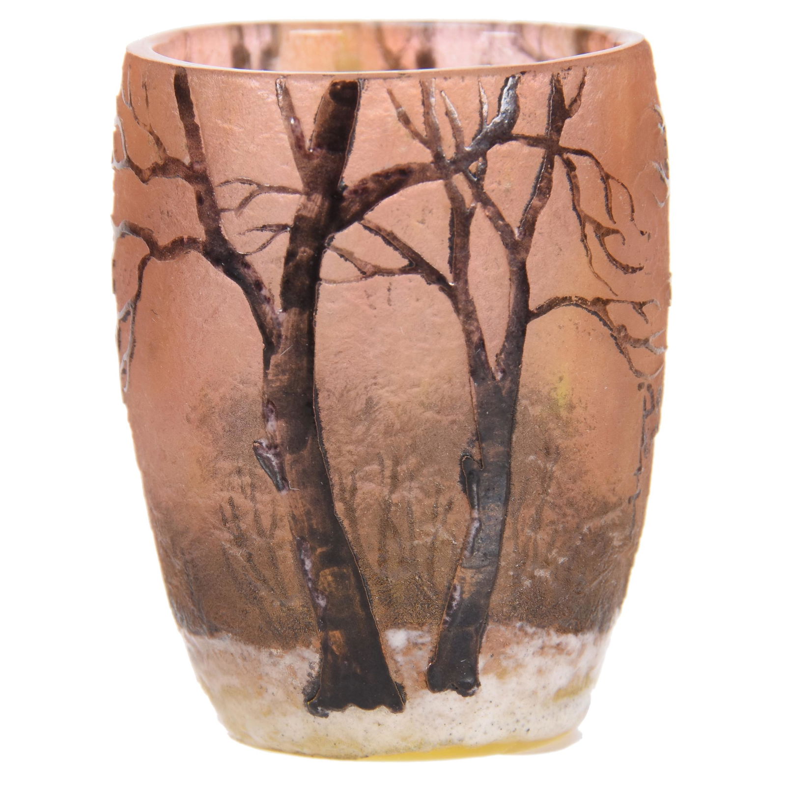 Toothpick Holder Signed Daum Nancy French Cameo: Toothpick Holder Signed Daum Nancy French Cameo; 2" Winter Scene; Campbell Collection, Missouri