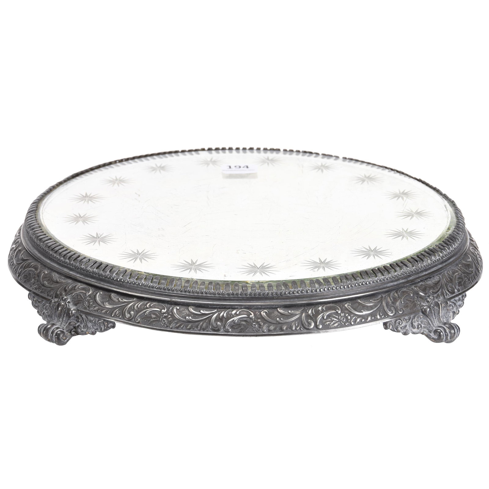 Beveled Mirror Plateau: Beveled Mirror Plateau; 10" Van Bergh #220 Silverplate Frame; Newland Collection, California