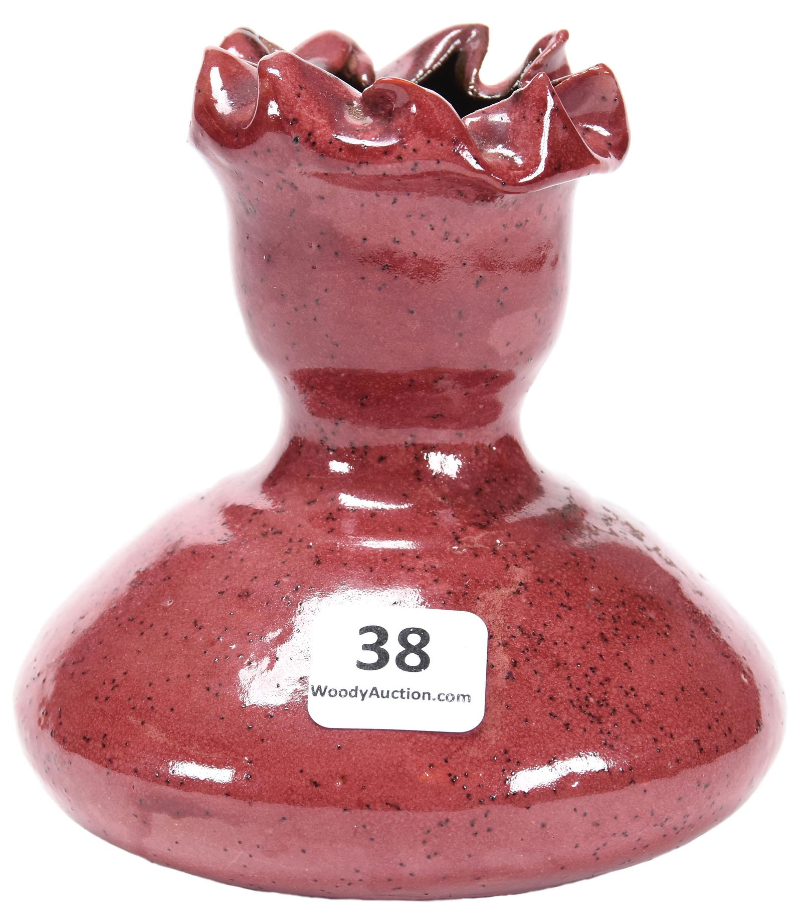 George Ohr Art Pottery Vase: George Ohr Art Pottery Vase; 4.25" X 4" Speckled Mauve Tones, Crimped Rim; Balliet Collection, Mississippi. UPDATED 2/13/20: We have been contacted by people who have not had their hands on this item,