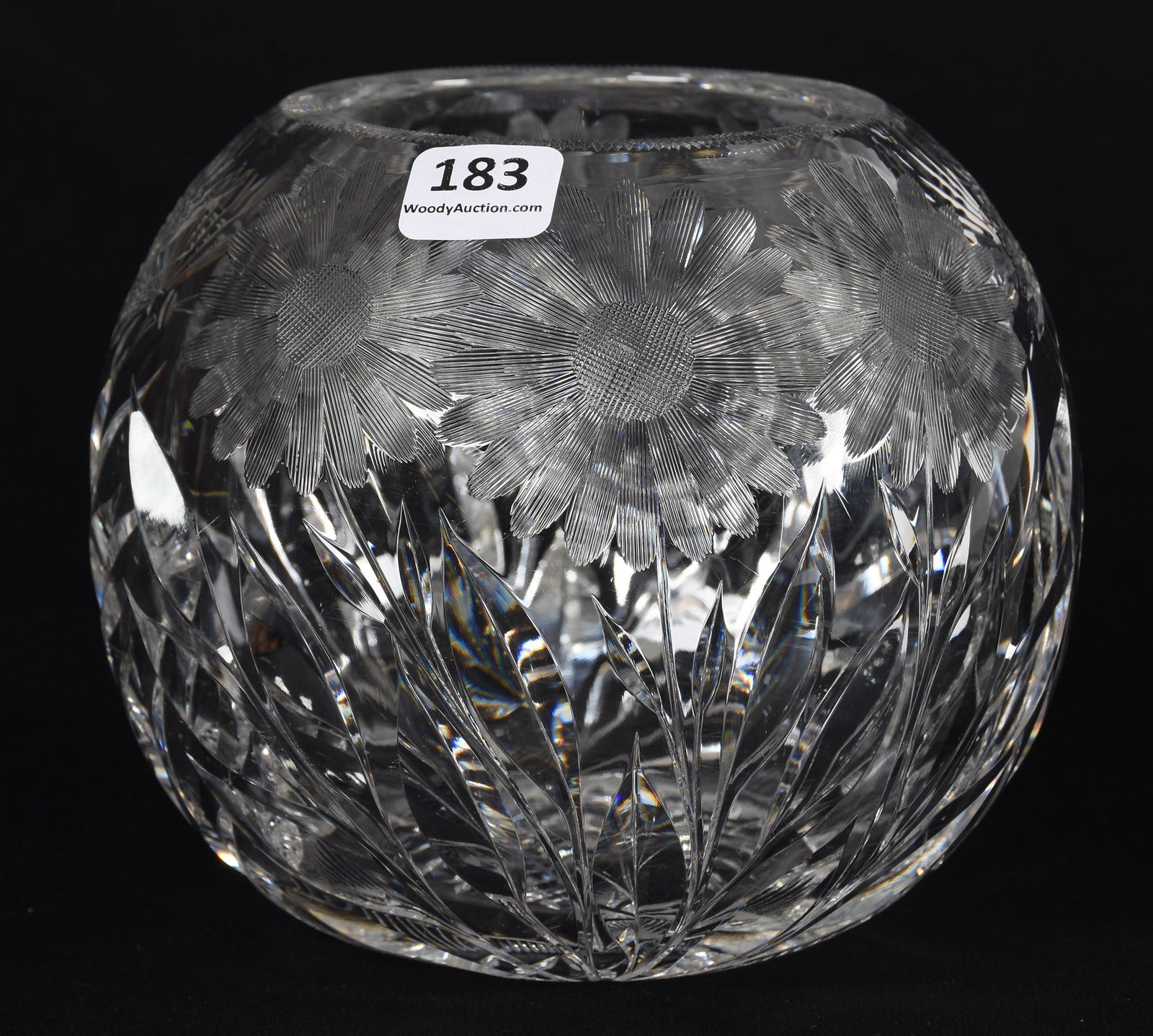 Rose Bowl, American Brilliant Cut Glass: Rose Bowl, American Brilliant Cut Glass; 5.5" X 5.75" Butterfly and Daisy Motif, Hobstar Base; Blattner Collection, Montana