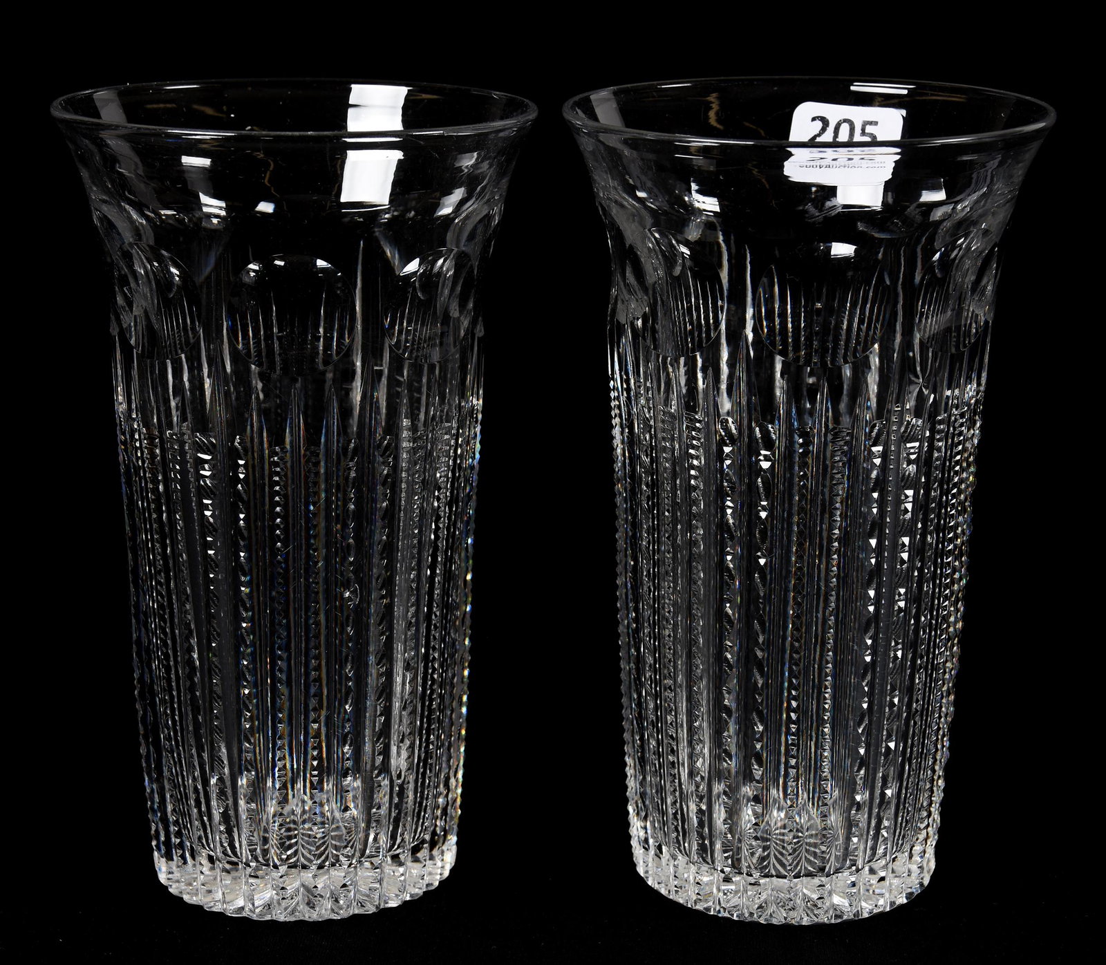 (2) Iced Tea Glasses, American Brilliant Cut Glass: (2) Iced Tea Glasses, American Brilliant Cut Glass; 6" Cambridge Pattern by Pairpoint, Ray Cut Base, Clear Blank; Blattner Collection, Montana