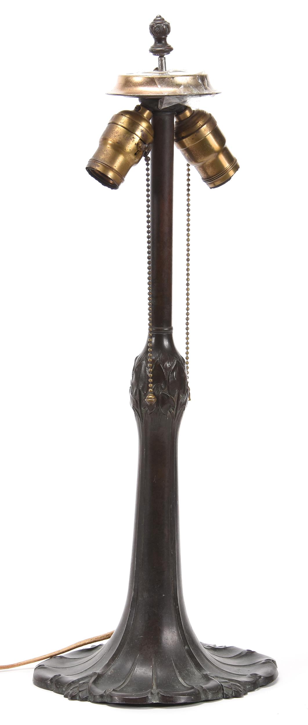 Original Bronze Lamp Base: Original Bronze Lamp Base; 21" Embossed Leaf Design, 2" Split in Base, Electrified, Two Light; Blattner Collection, Montana
