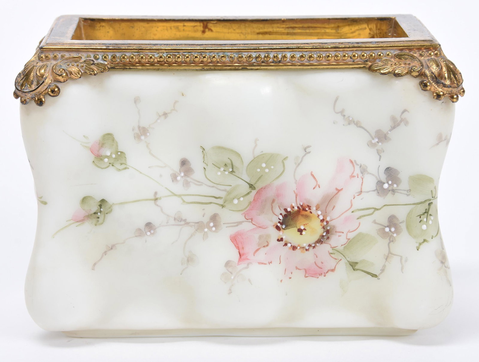 Photo Receiver, Unmarked Wave Crest: Photo Receiver, Unmarked Wave Crest; 4" X 6" Egg Crate Mold, Cream Tones, Pink Floral Decor; Newland Collection, California