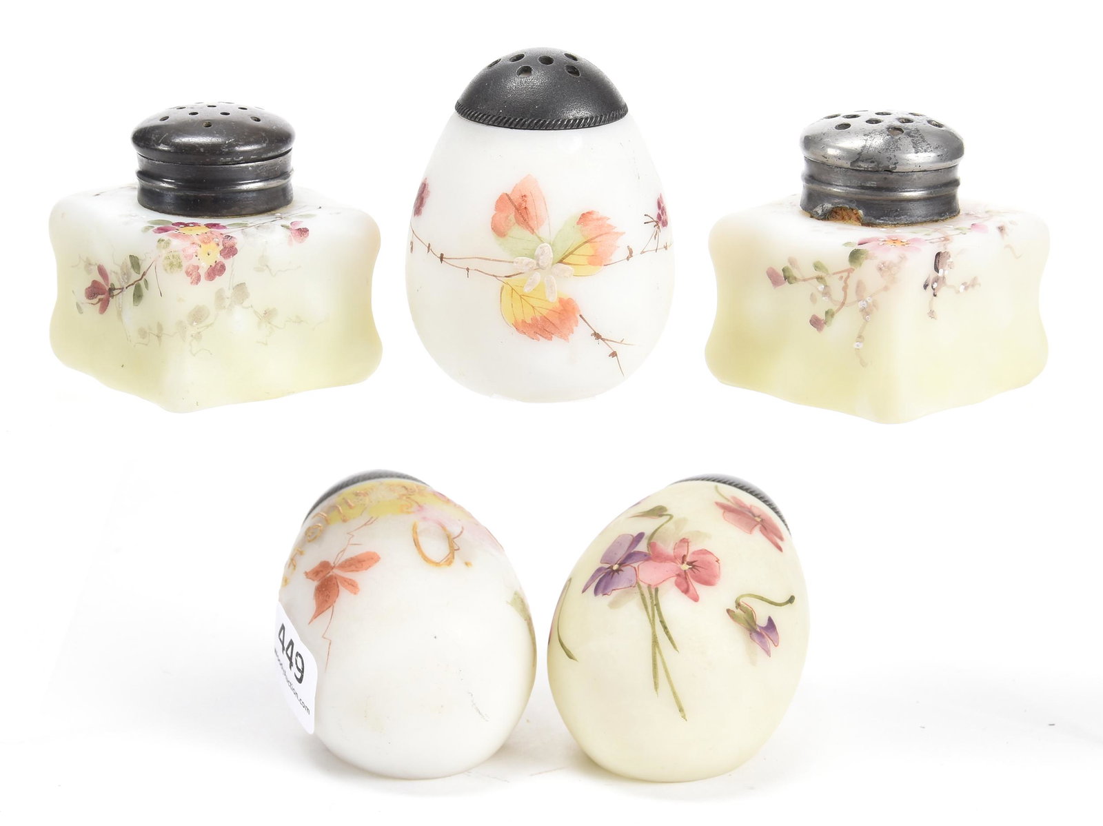 (5) Mt. Washington Salt Shakers: (5) Mt. Washington Salt Shakers; (2) Egg Crate Mold, (3) Egg Shaped, One Is Washington Souvenir; Newland Collection, California