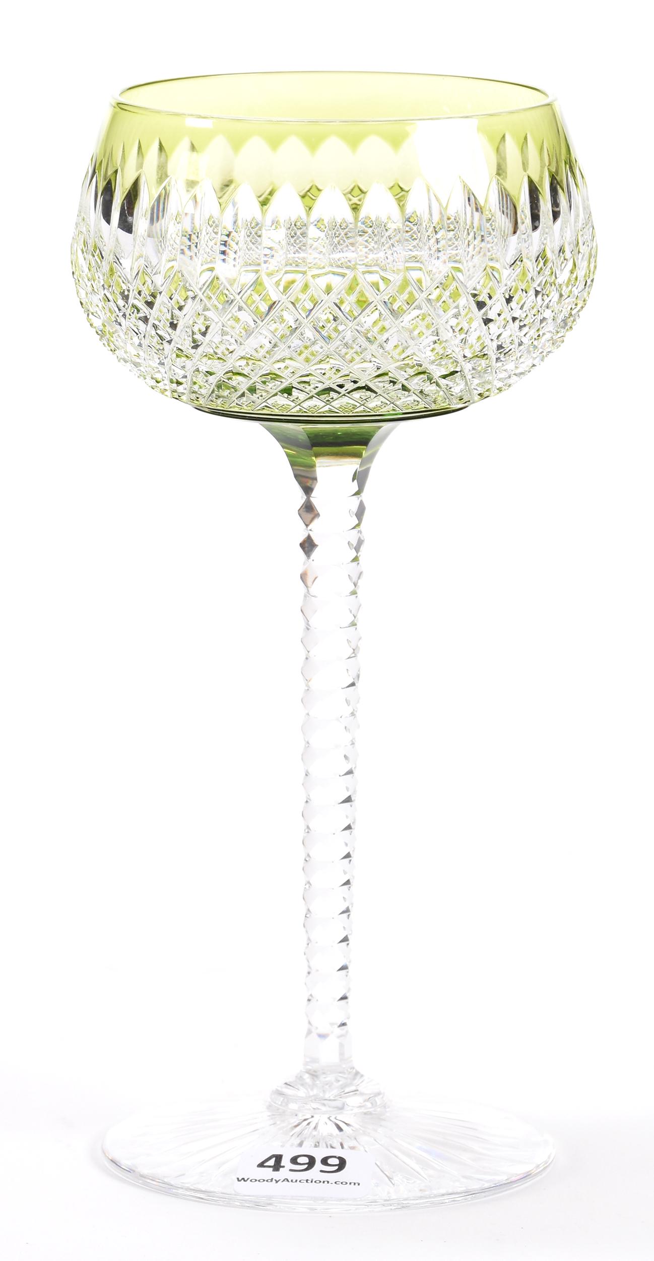 Wine Glass, BPCG, Boris Pattern by Val St. Lambert: Wine Glass, BPCG, Boris Pattern by Val St. Lambert; 7" Green Cut to Clear, Diamond Cut Stem, Ray Foot - Circa 1920; Pierce Collection, Washington