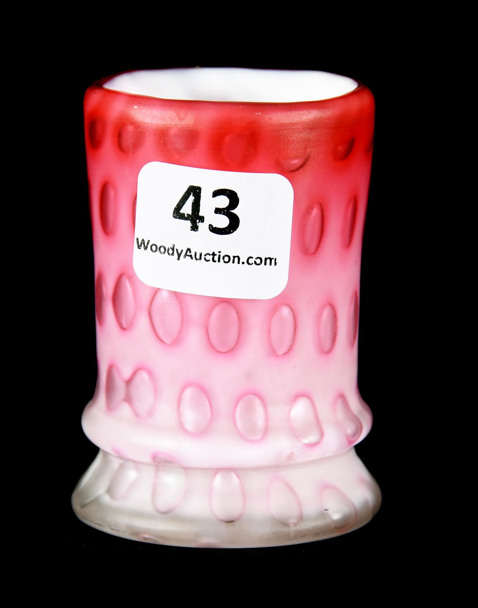 Toothpick Holder, Phoenix Art Glass: Toothpick Holder, Phoenix Art Glass, 2.5", Pink Shading To White Satin Mop, Coinspot, Ring Base, Circa 1890's; Collection Of Leland (Lee) Marple, CA, Author & Glass Researcher