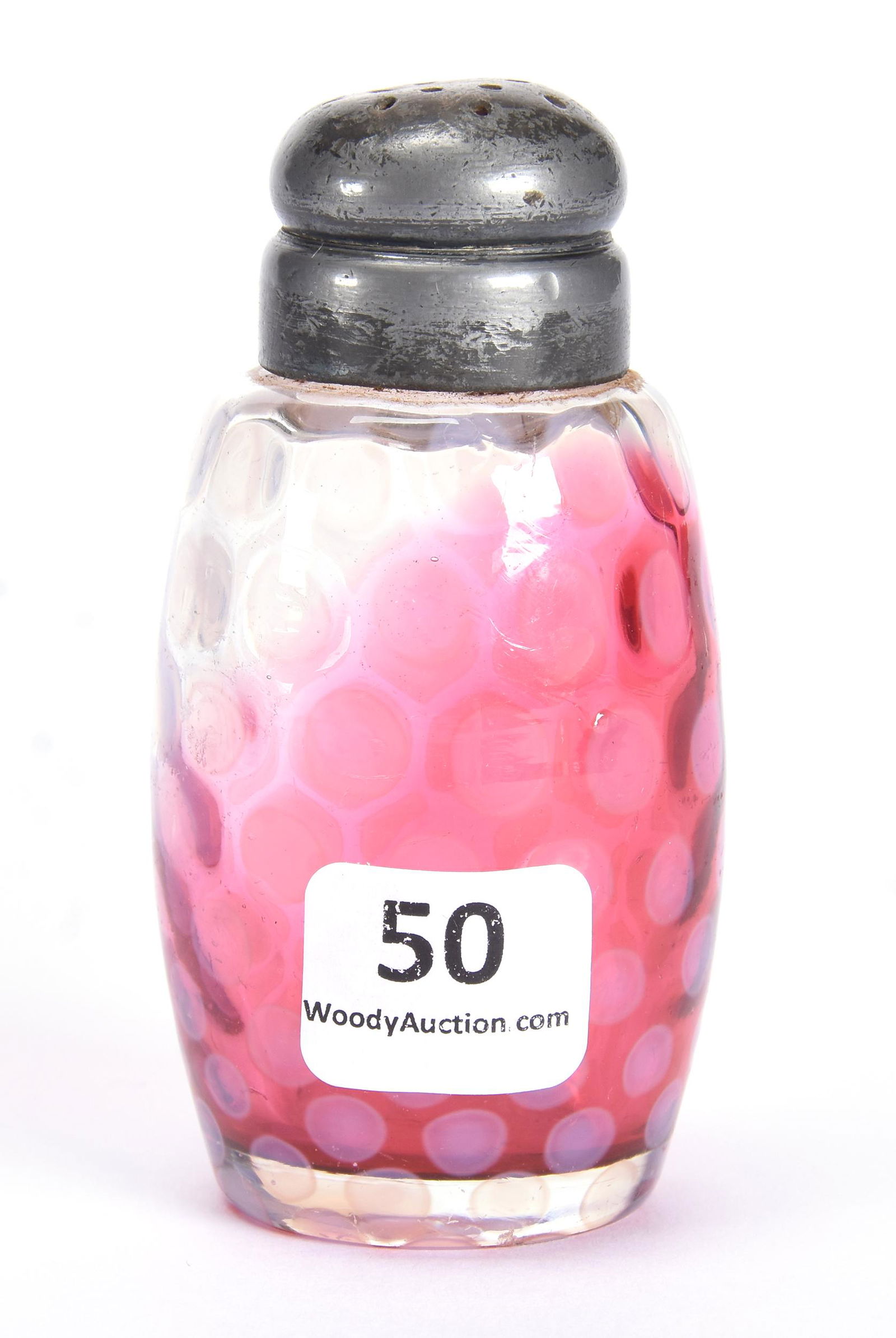 Salt Shaker, Phoenix Art Glass, Rubina W/Opal Spots: Salt Shaker, Phoenix Art Glass, Rubina W/Opal Spots, 3.5", Circa 1890's; Collection Of Leland (Lee) Marple, CA, Author & Glass Researcher