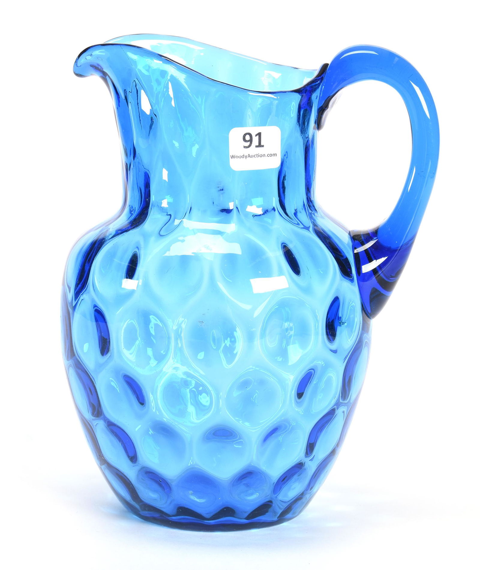 Pitcher, Phoenix Art Glass, Cobalt Blue Coinspot: Pitcher, Phoenix Art Glass, Cobalt Blue Coinspot, 8", Polished Pontil Base, Circa 1890's; Collection Of Leland (Lee) Marple, CA, Author & Glass Researcher