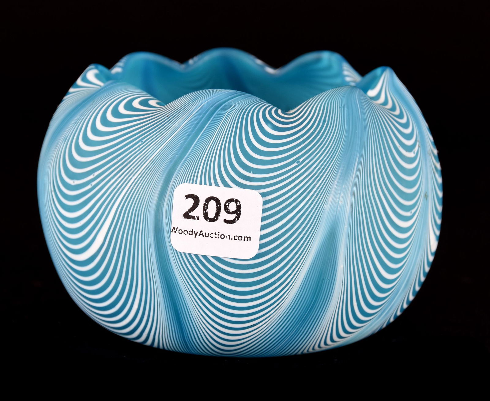 Rosebowl, Phoenix Art Glass, Blue Nailsea: Rosebowl, Phoenix Art Glass, Blue Nailsea, 3" X 4.25", Nice Color, Polished Pontil Base, Circa 1890's; Collection Of Leland (Lee) Marple, CA, Author & Glass Researcher