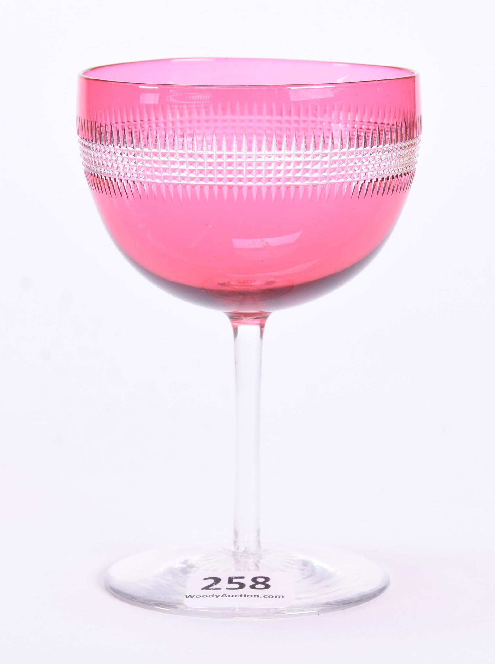 Wine Stem, BPCG, Cranberry Cut To Clear: Wine Stem, BPCG, Cranberry Cut To Clear, 4.25", Delicate Renaissance Style Pattern With Solid Clear Stem And Ray Cut Foot; Weiss Collection, CO