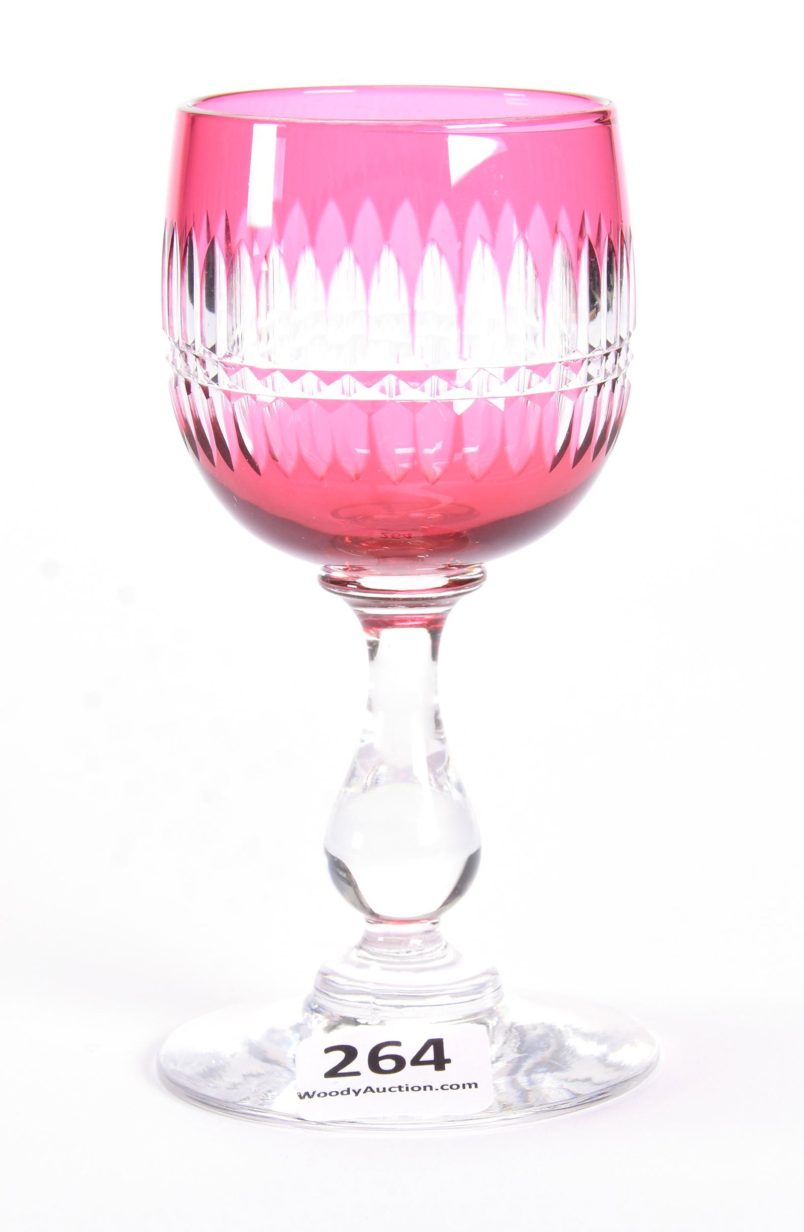 Wine Stem, BPCG, Cranberry Cut To Clear: Wine Stem, BPCG, Cranberry Cut To Clear, 4.5", Renaissance Style Pattern, Solid Teardrop Stem, Uncut Foot; Weiss Collection, CO