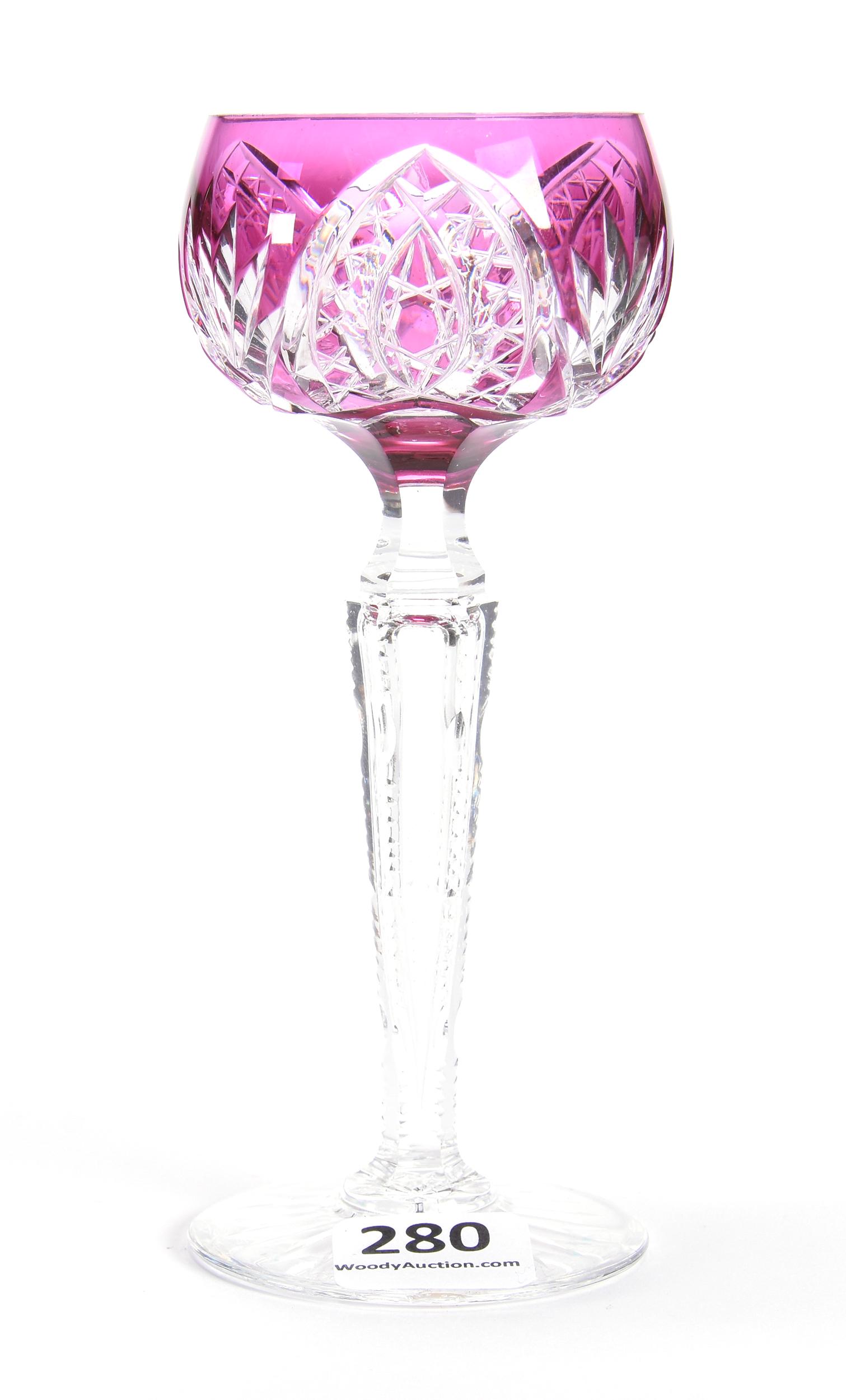 Wine Stem, BPCG, Amethyst Cut To Clear: Wine Stem, BPCG, Amethyst Cut To Clear, 5", Pattern #Hf-164 By Val St. Lambert, Notched Stem, Ray Cut Foot; Weiss Collection, CO