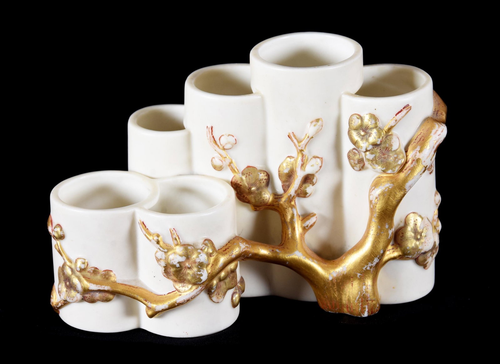 Bud Vase, Multi-Section, Marked Royal Worcester: Bud Vase, Multi-Section, Marked Royal Worcester, 3.25" X 5", Cream With Figural Tree Blossom Design; Private Collection, NJ
