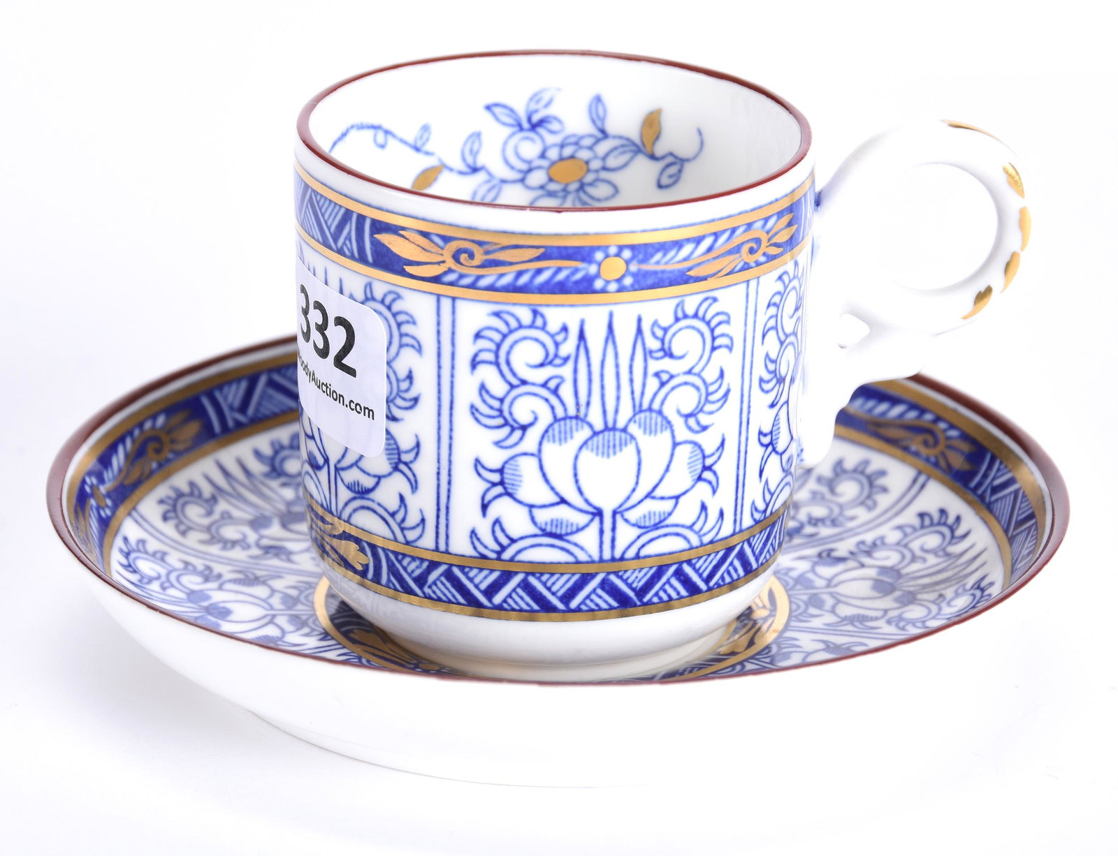 Cup & Saucer Marked Royal Worcester: Cup & Saucer Marked Royal Worcester, 2.5" X 4.5", Blue And White With Gold Stencil Highlights; Private Collection, NJ