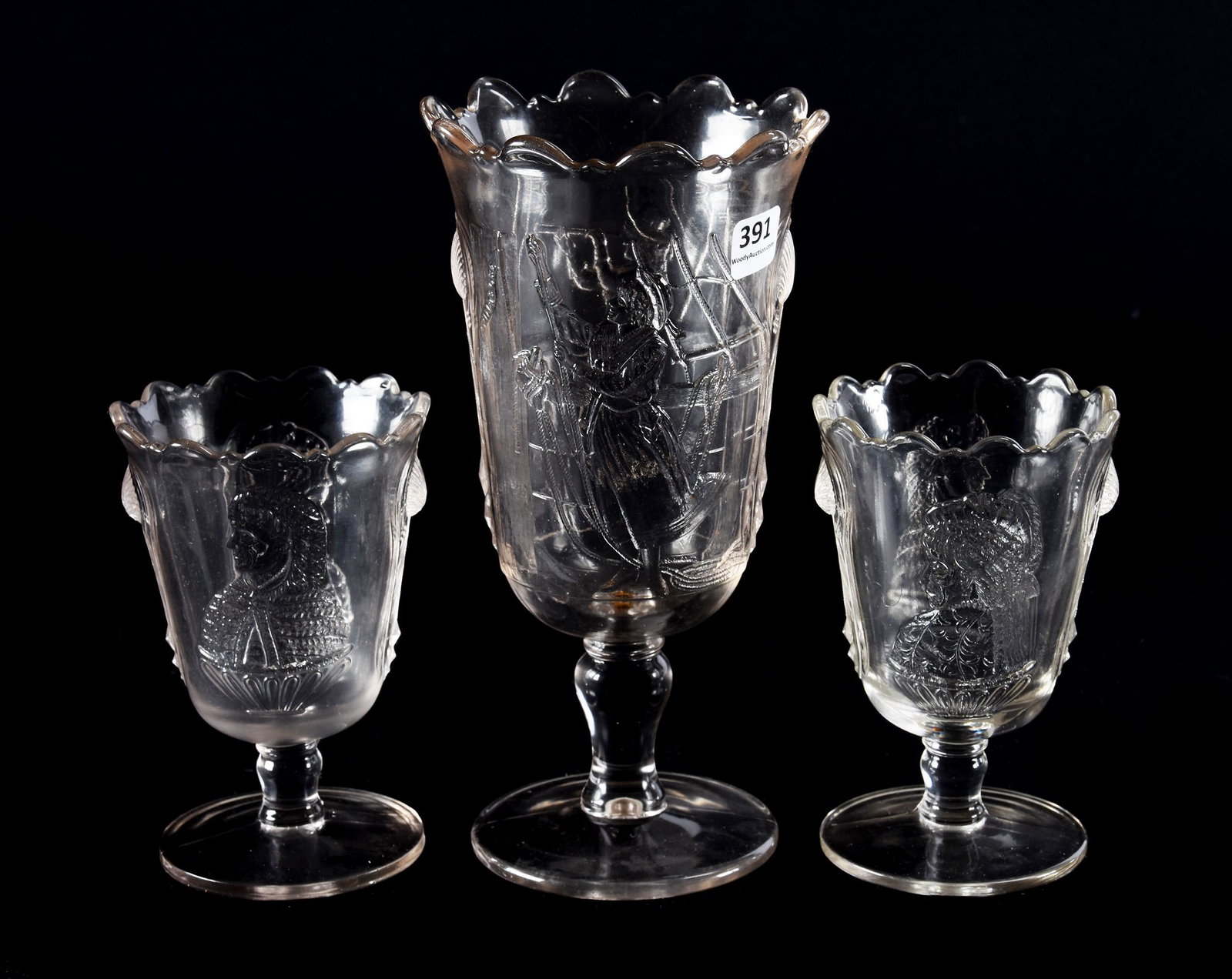 Pedestal Celery/(2) Spooners, EAPG Actress Pattern: Pedestal Celery/(2) Spooners, EAPG Actress Pattern, 9", 5.5", Labelle Glass, 1880's; Ramsey Estate, KS