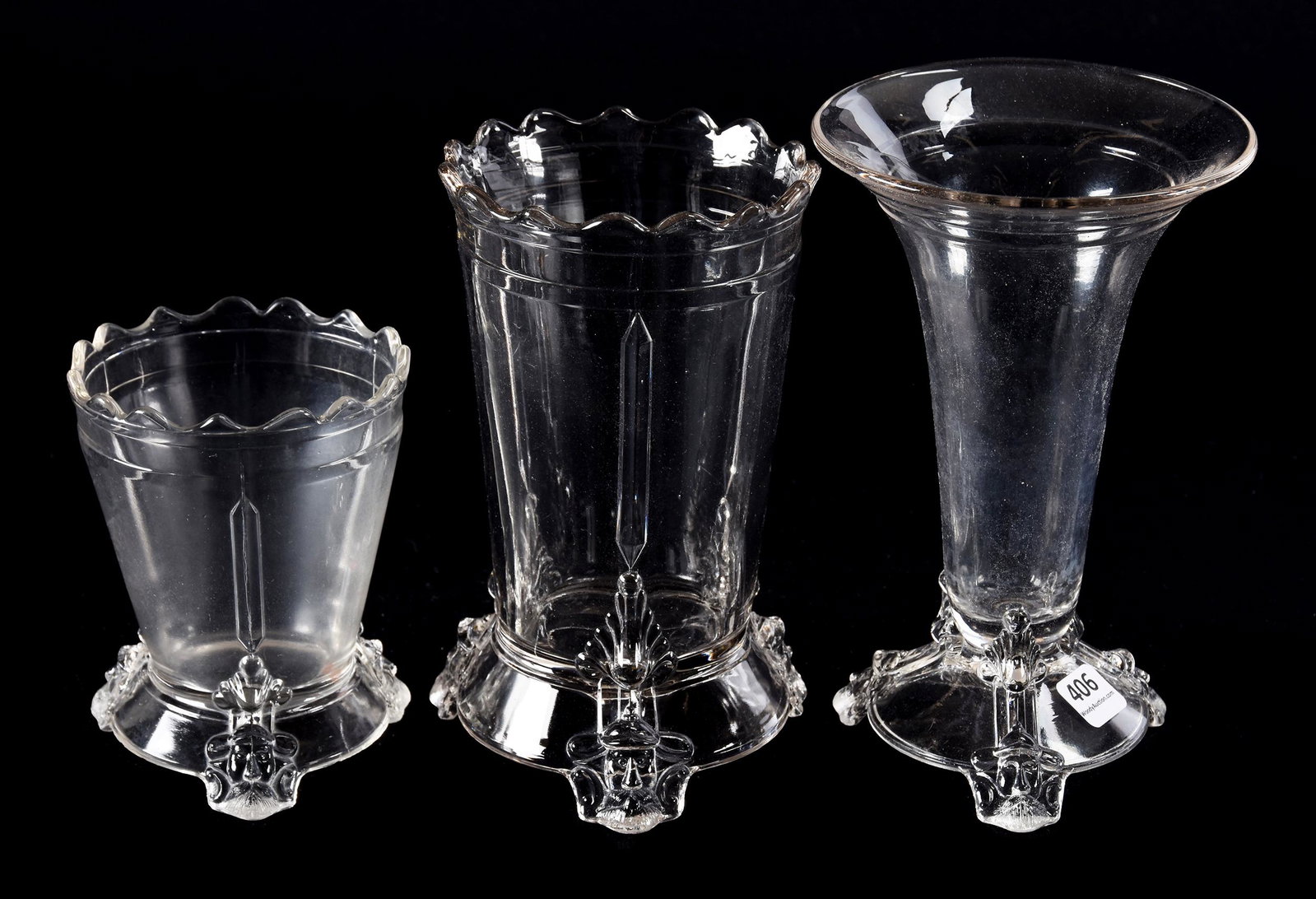 (3) EAPG Viking Pattern Items: (3) EAPG Viking Pattern Items, N/A, (1) 7.75" Vase, (1) 7" Celery Vase, (1) 5" Spooner, Hobbs Brockunier, Circa 1876; Ramsey Estate, KS