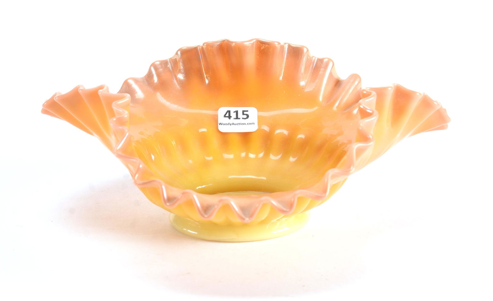Brides Bowl, New Martinsville Burmese Art Glass: Brides Bowl, New Martinsville Burmese Art Glass, 8.75", Tri-Form, Ruffled, 3" Base Diameter, Circa 1910; Ramsey Estate, KS