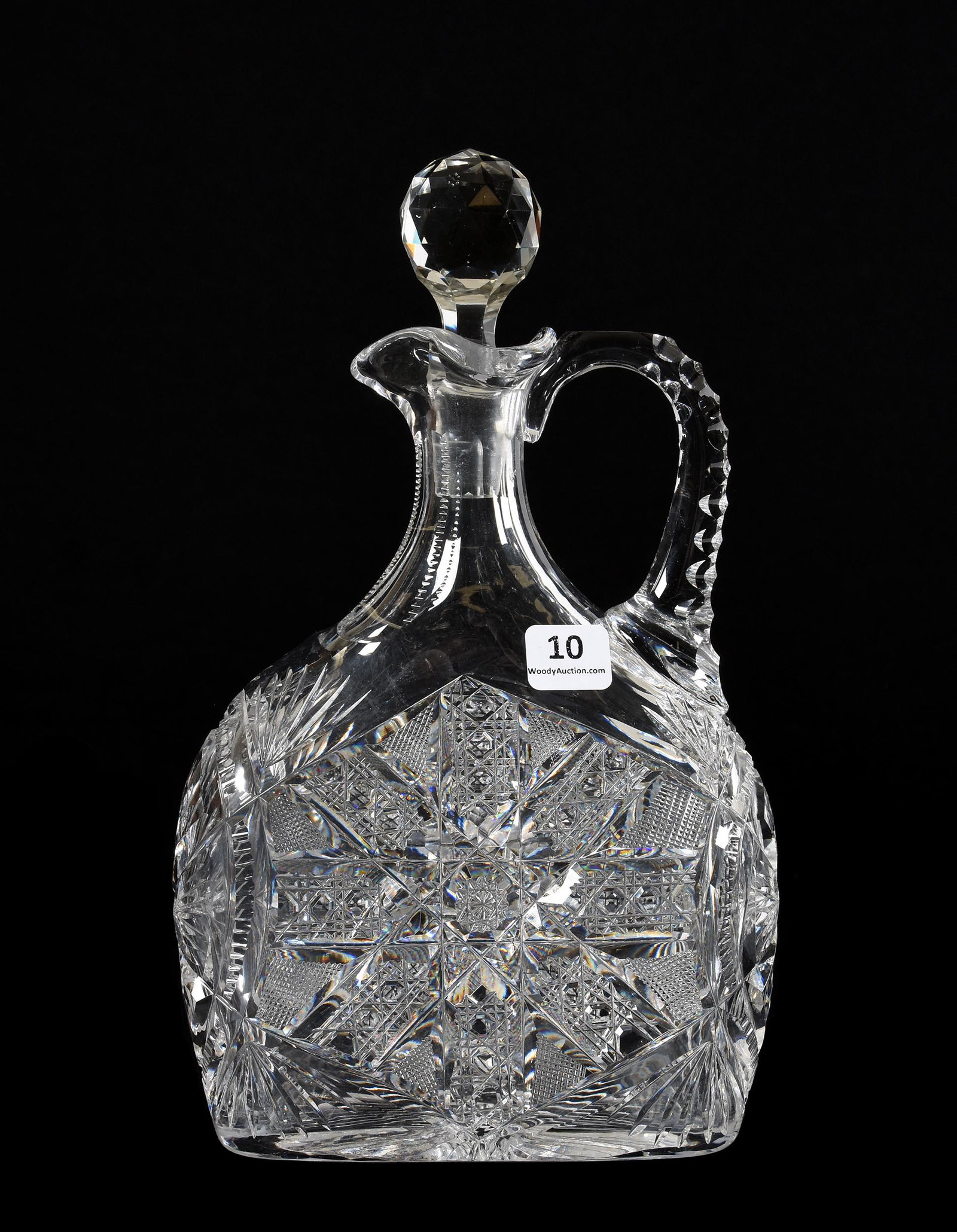 Decanter, ABCG, Signed J. Hoare Aztec Pattern: Decanter, ABCG, Signed J. Hoare Aztec Pattern, 10.25", Rare Flask Shape, Triple Notched Handle, Ray Cut Base, Steve Owlett Collection, PA