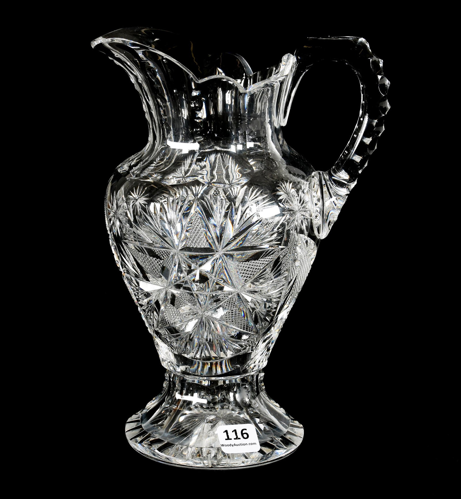 Pitcher, ABCG, Rajah Pattern By Pitkin & Brooks: Pitcher, ABCG, Rajah Pattern By Pitkin & Brooks, 9", Triple Notched Handle, Ray Cut Base, Rasmussen, SD