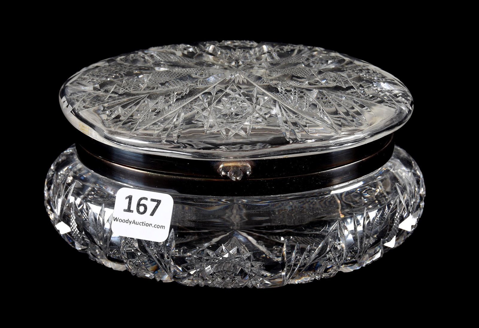 Oval Jewel Box, ABCG: Oval Jewel Box, ABCG, 3" X 6", Hobstar, Vesica, Cane, Crosscut Diamond, Strawberry Diamond And Fan Motif, Label "Model 1065" Exactly As Featured In Black J. Hoare Catalog Reprint, Page 115, Steve Owle