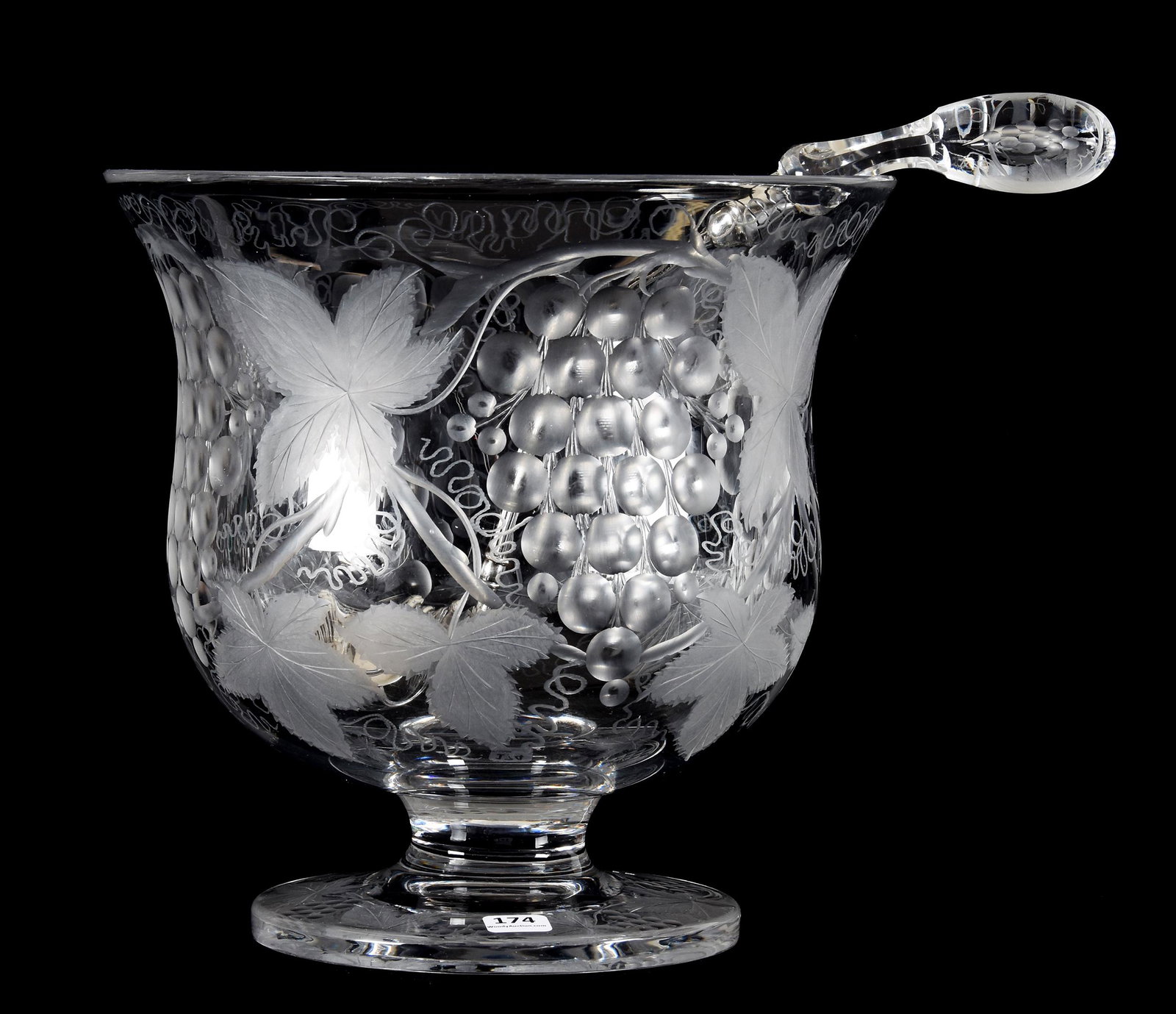 Pedestal Punch Bowl, One Piece, ABCG, Vintage Pattern: Pedestal Punch Bowl, One Piece, ABCG, Vintage Pattern, 10.75" X 11", By Pairpoint, Beautifully Engraved Vintage Design With Pattern Cut Foot, Sells With Matching 14" Marked Pairpoint Punch Ladle With 