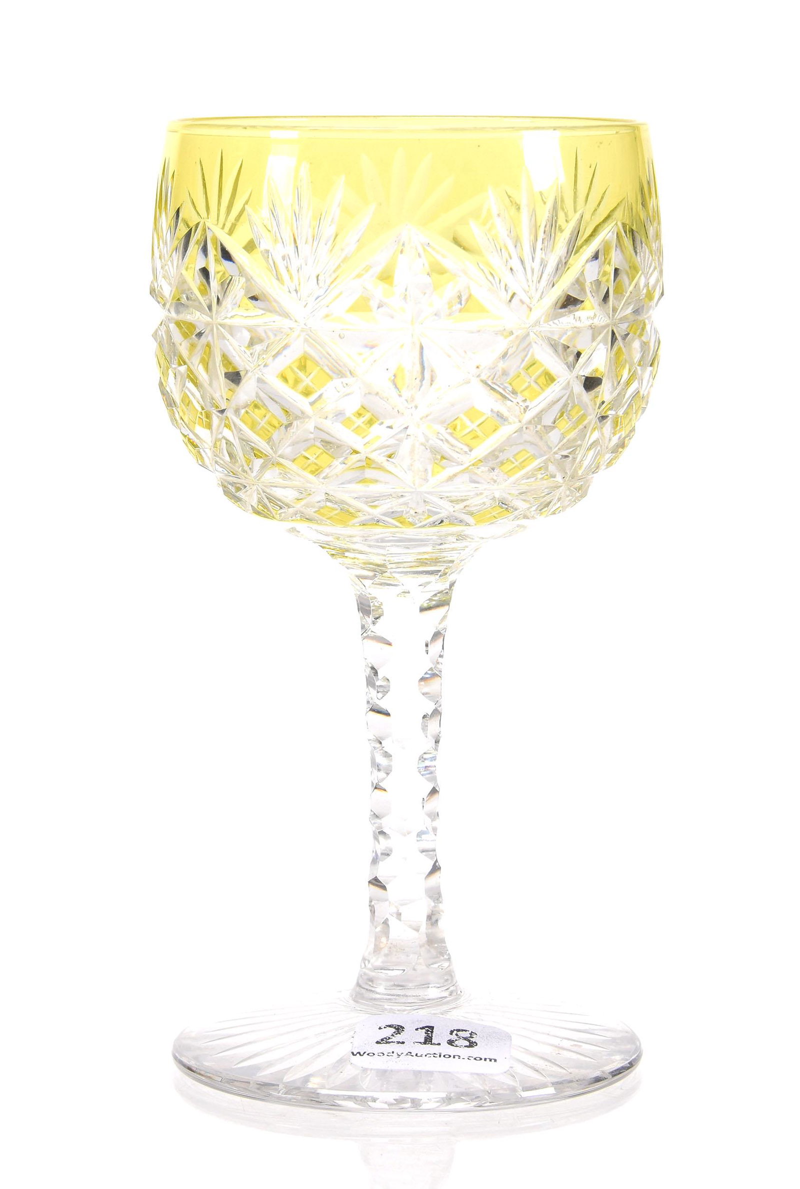 Wine Stem, BPCG, Yellow Cut To Clear: Wine Stem, BPCG, Yellow Cut To Clear, 5.25", Diamond, Crosshatch And Fan Motif, Diamond Cut Stem With Ray Cut Foot, Attributed To Val St. Lambert, Private Collection, PA